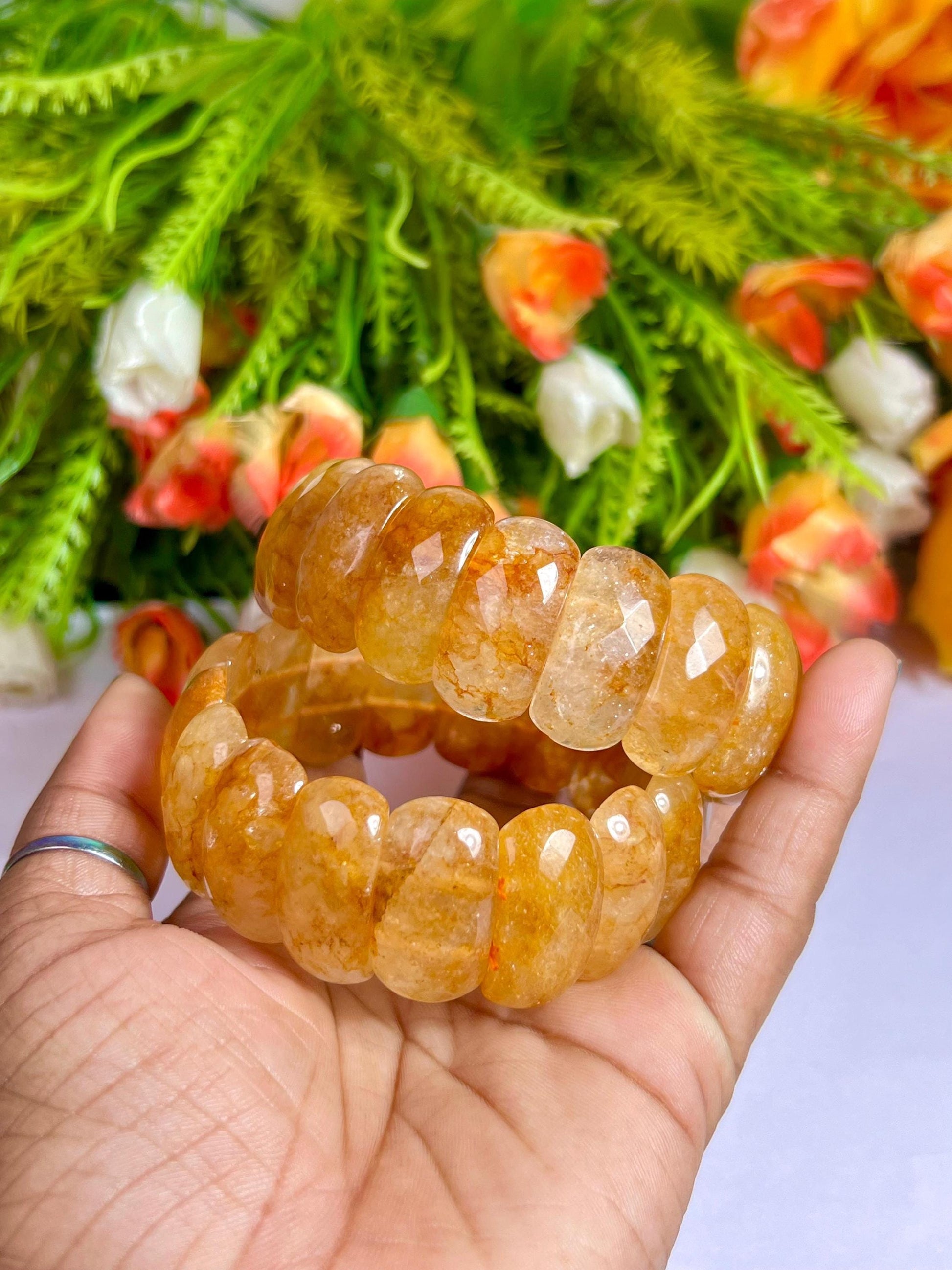 25 MM Citrine Stone Bracelet l Stretchable Bracelet