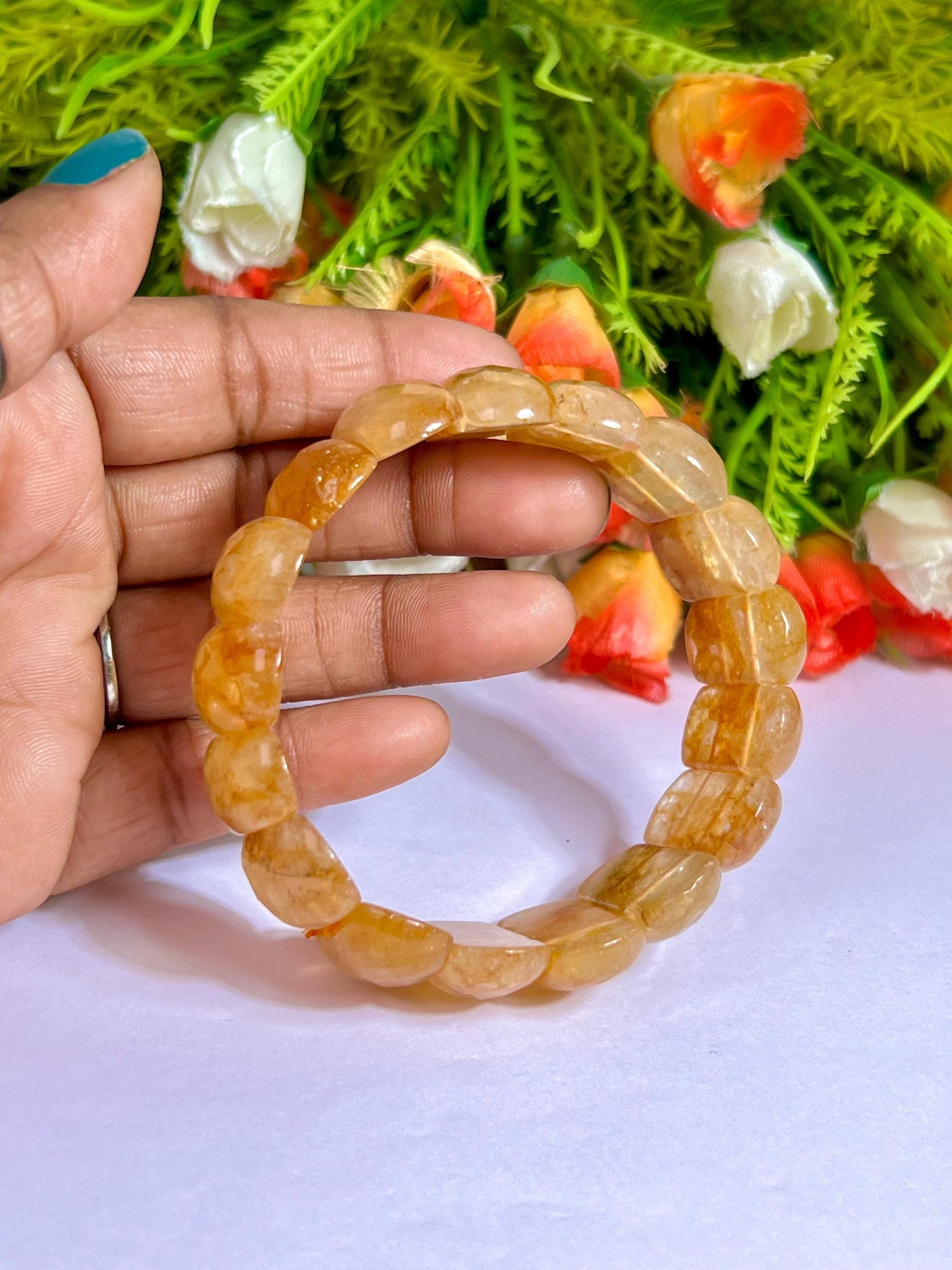 25 MM Citrine Stone Bracelet l Stretchable Bracelet