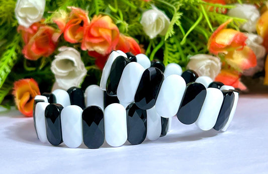 20 MM Black Azeztulite and White Azeztulite Stone Bracelet l Stretchable Bracelet