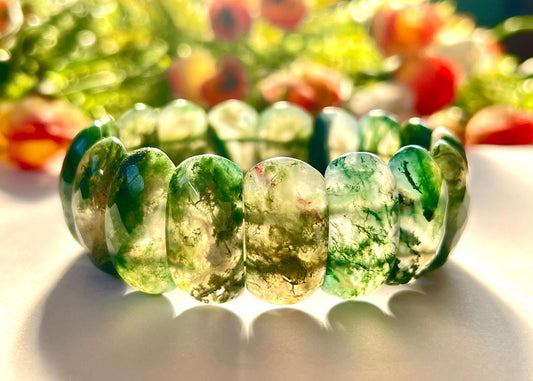 25 MM Moss Agate Stone Bracelet l Stretchable Bracelet