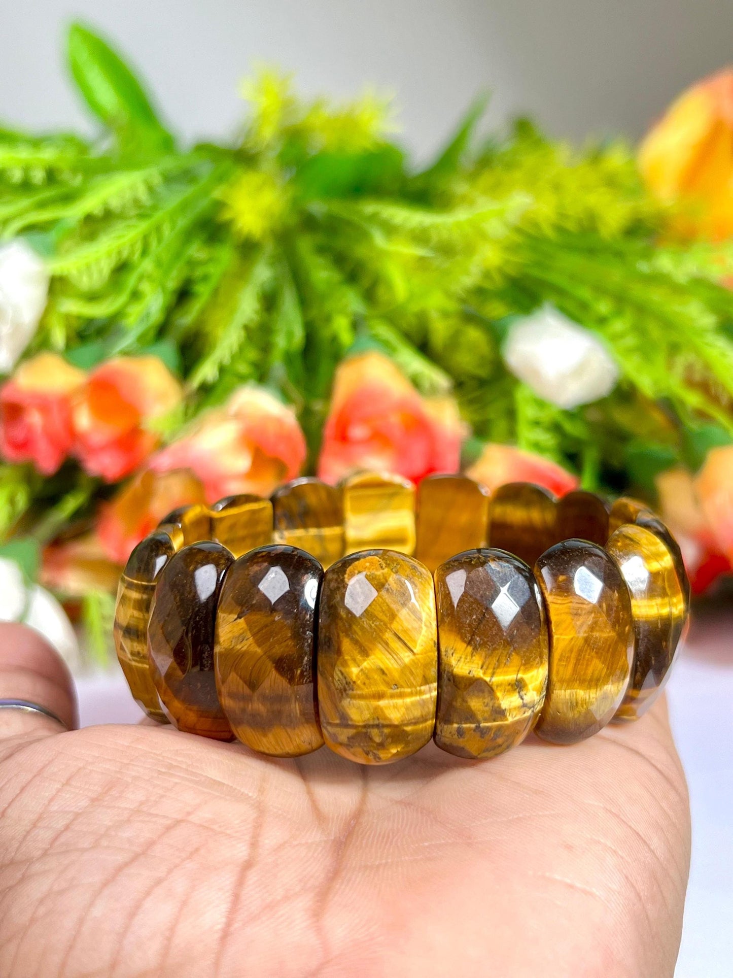 25 MM Tiger's Eye Stone Bracelet l Stretchable Bracelet