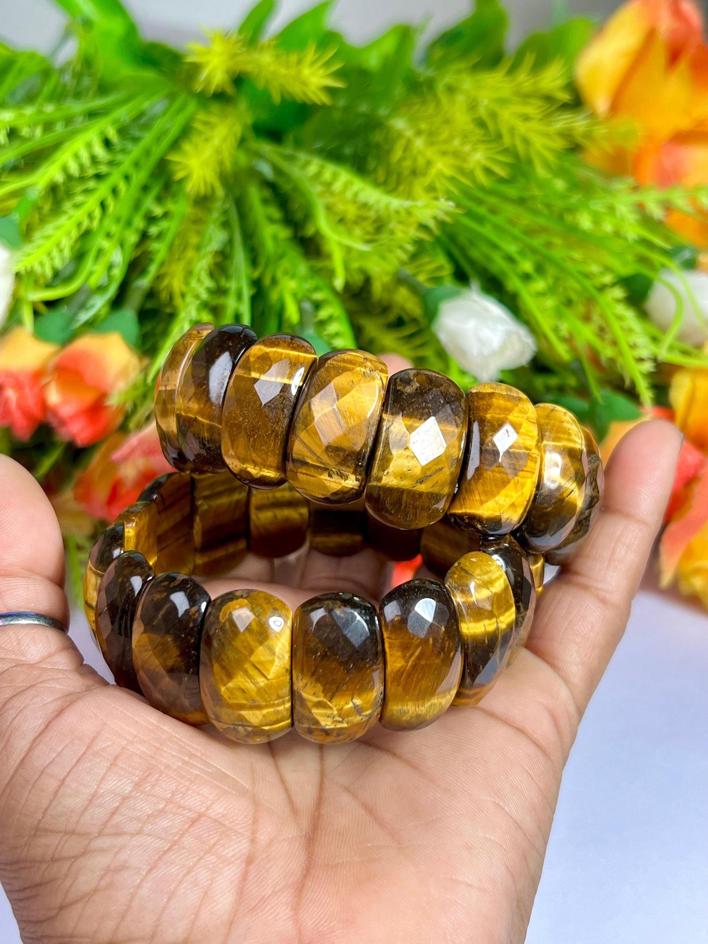 25 MM Tiger's Eye Stone Bracelet l Stretchable Bracelet