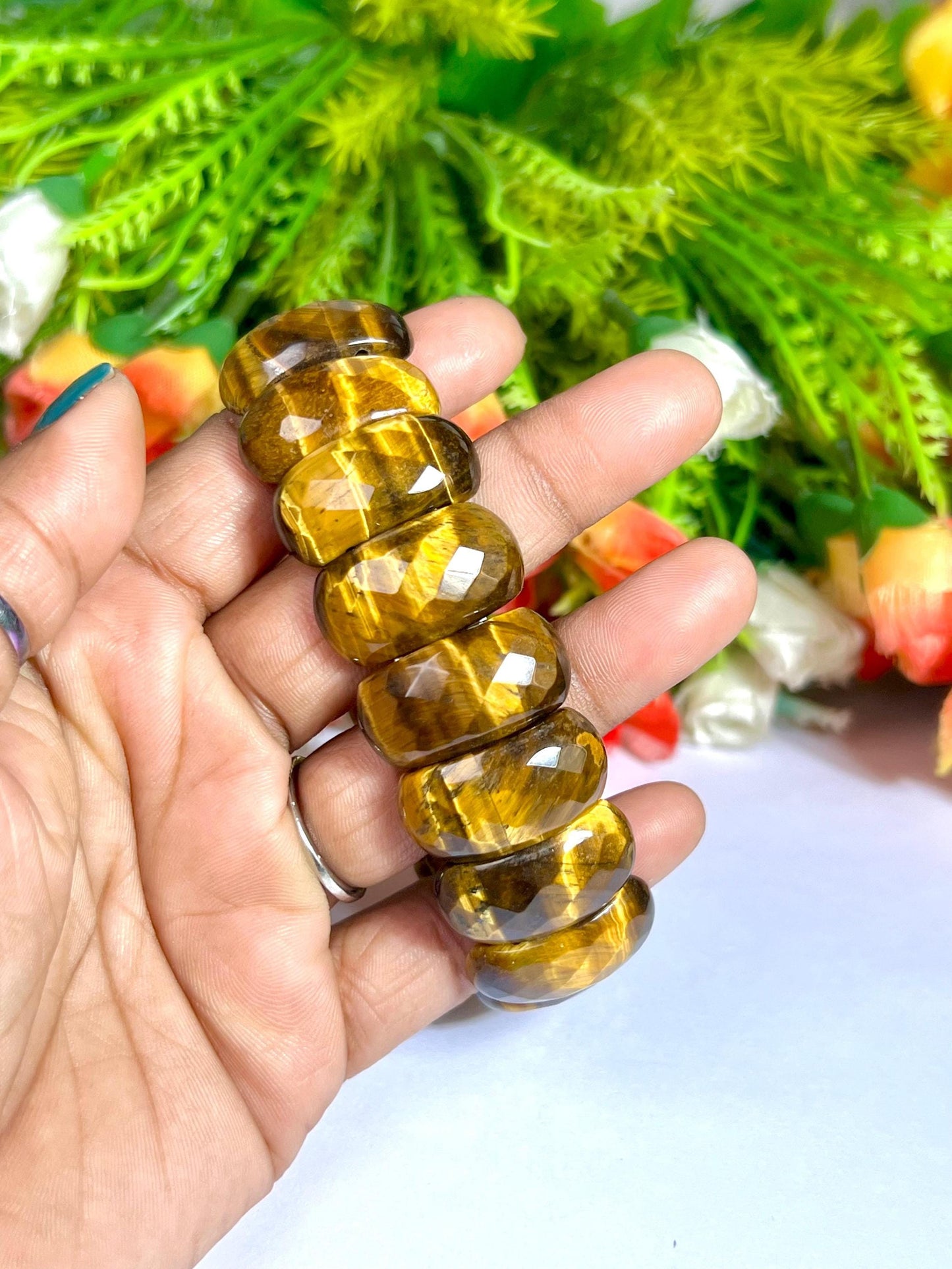 25 MM Tiger's Eye Stone Bracelet l Stretchable Bracelet