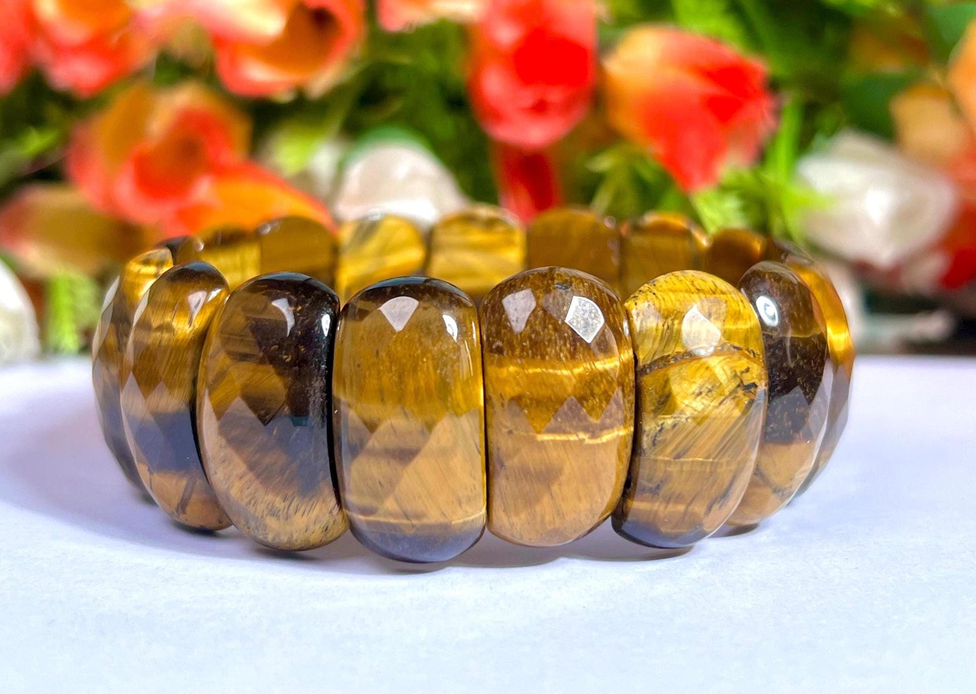 25 MM Tiger's Eye Stone Bracelet l Stretchable Bracelet