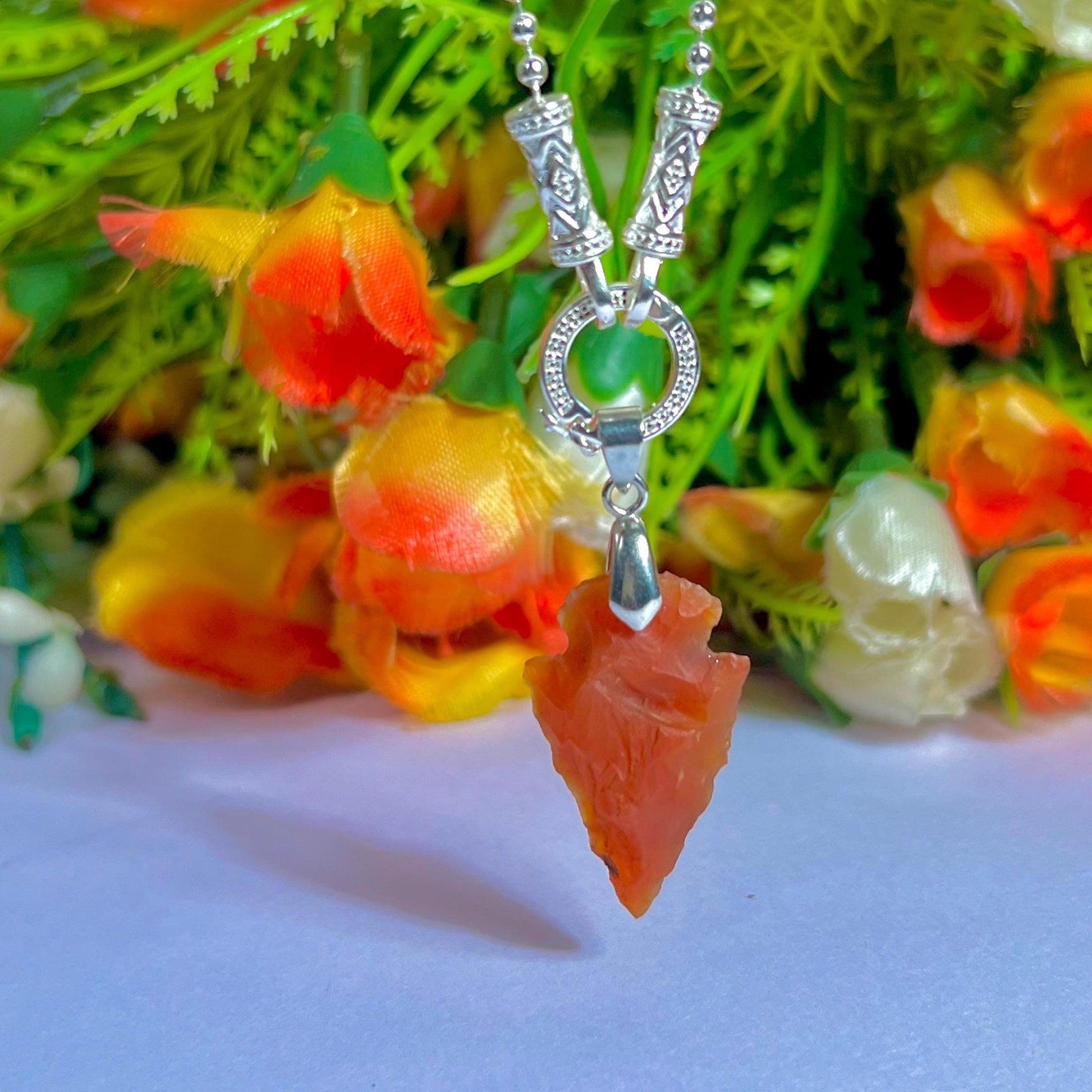 Carnelian Stone Crystal Arrowhead Necklace for Women Silver Chain Necklace, Crystal Jewelry, Mothers Day Gift (Free Velvet Pouch)
