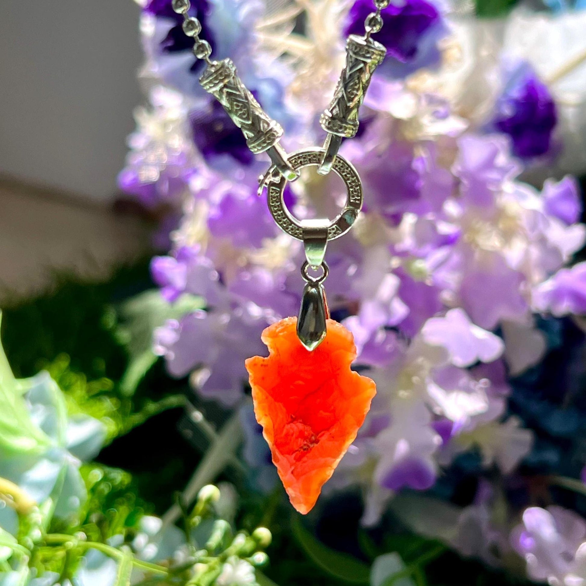 Carnelian Stone Crystal Arrowhead Necklace for Women Silver Chain Necklace, Crystal Jewelry, Mothers Day Gift (Free Velvet Pouch)