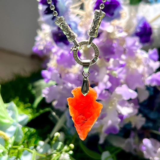 Carnelian Stone Crystal Arrowhead Necklace for Women Silver Chain Necklace, Crystal Jewelry, Mothers Day Gift (Free Velvet Pouch)