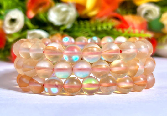 Tangerine Aura Quartz Stone Bracelet l Stretchable Bracelet l Unisex Bracelet l 8 MM Bracelet