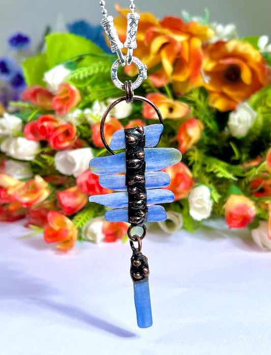 Blue Kyanite Stone Crystal Pendant for Men Women Silver Chain Necklace, Crystal Jewelry, Mothers Day Gift (Free Velvet Pouch)