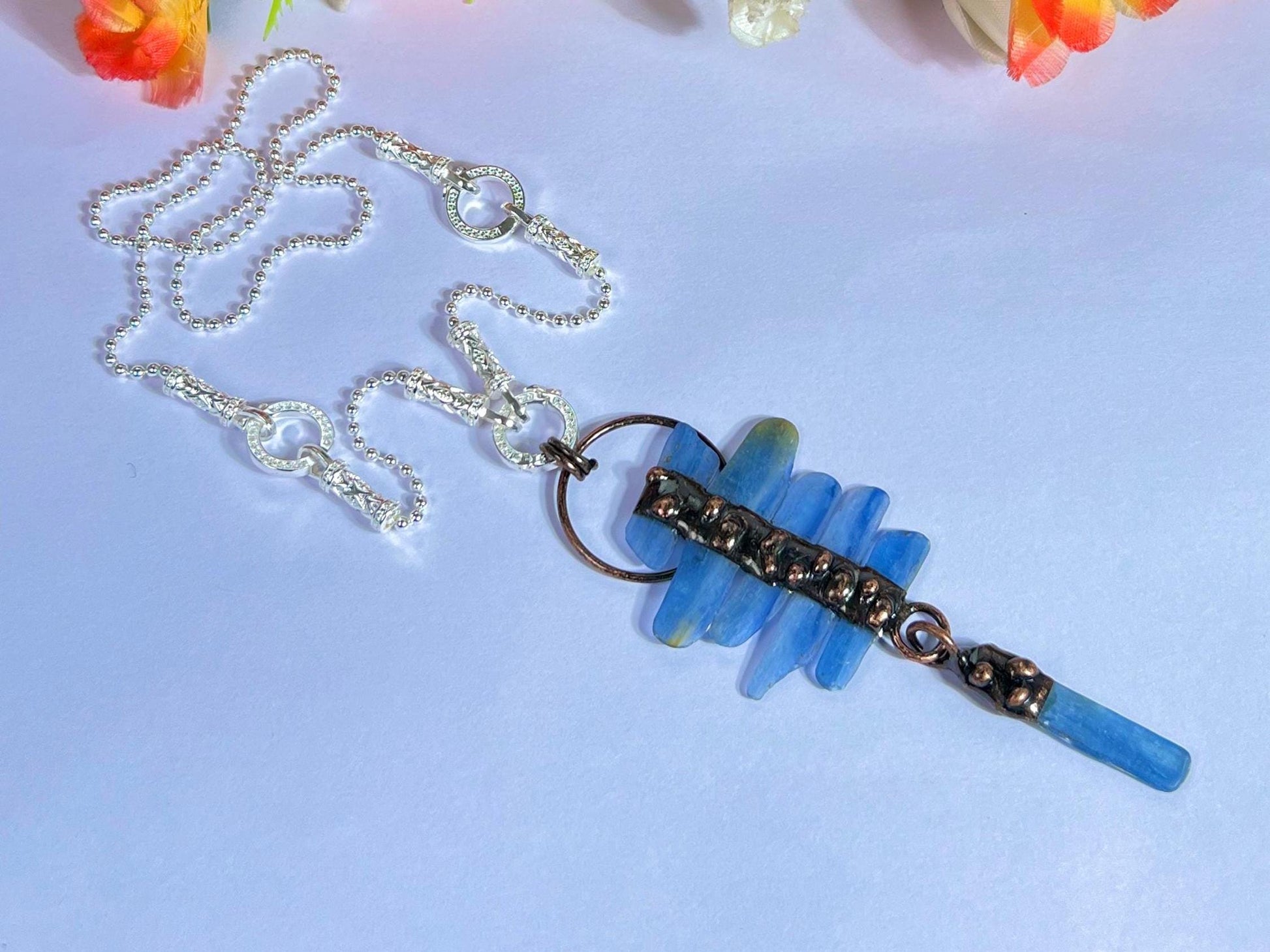 Blue Kyanite Stone Crystal Pendant for Men Women Silver Chain Necklace, Crystal Jewelry, Mothers Day Gift (Free Velvet Pouch)