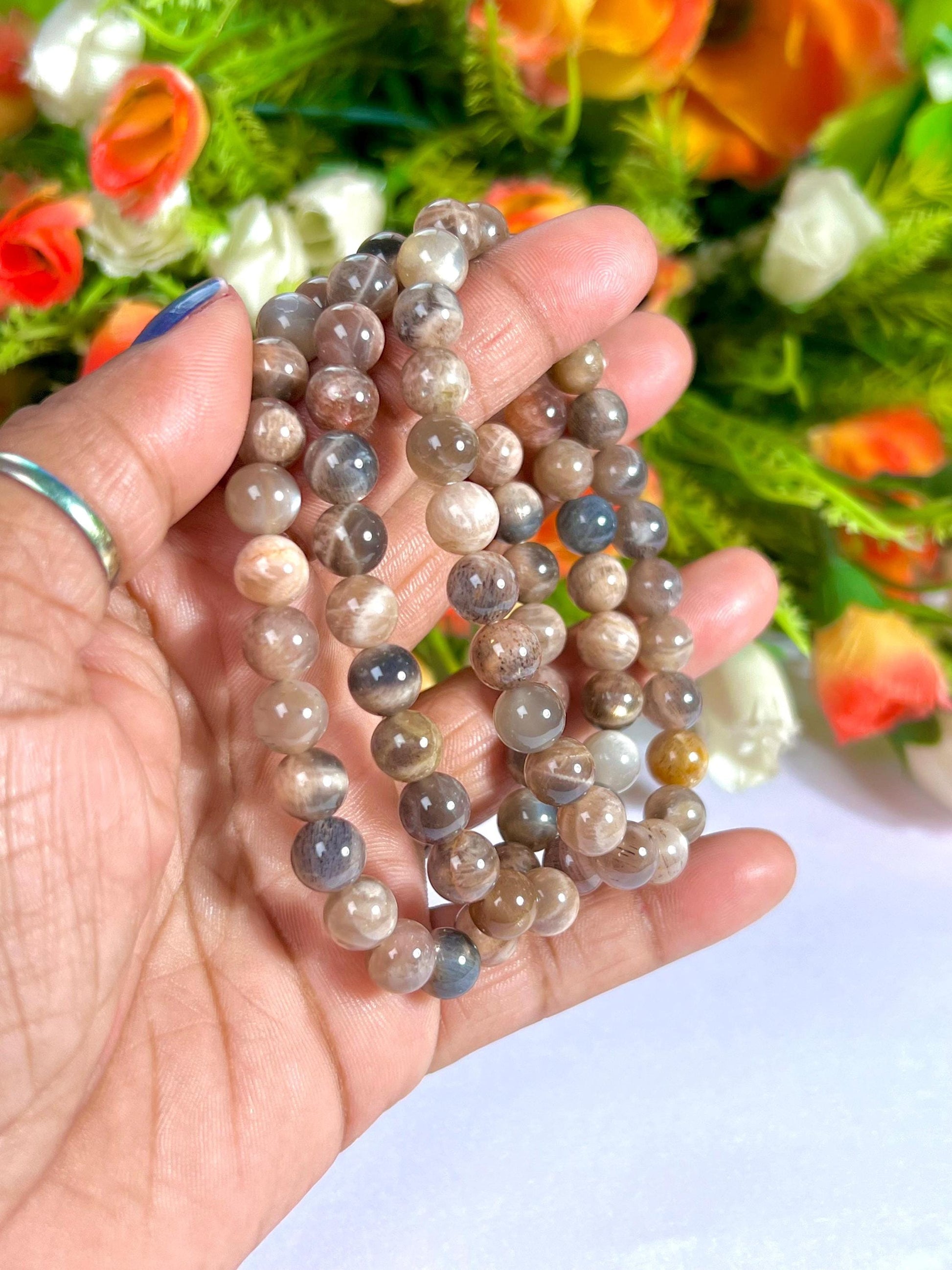 Black Moonstone Stone Bracelet l Stretchable Bracelet l Unisex Bracelet l 8 MM Bracelet AAA+++