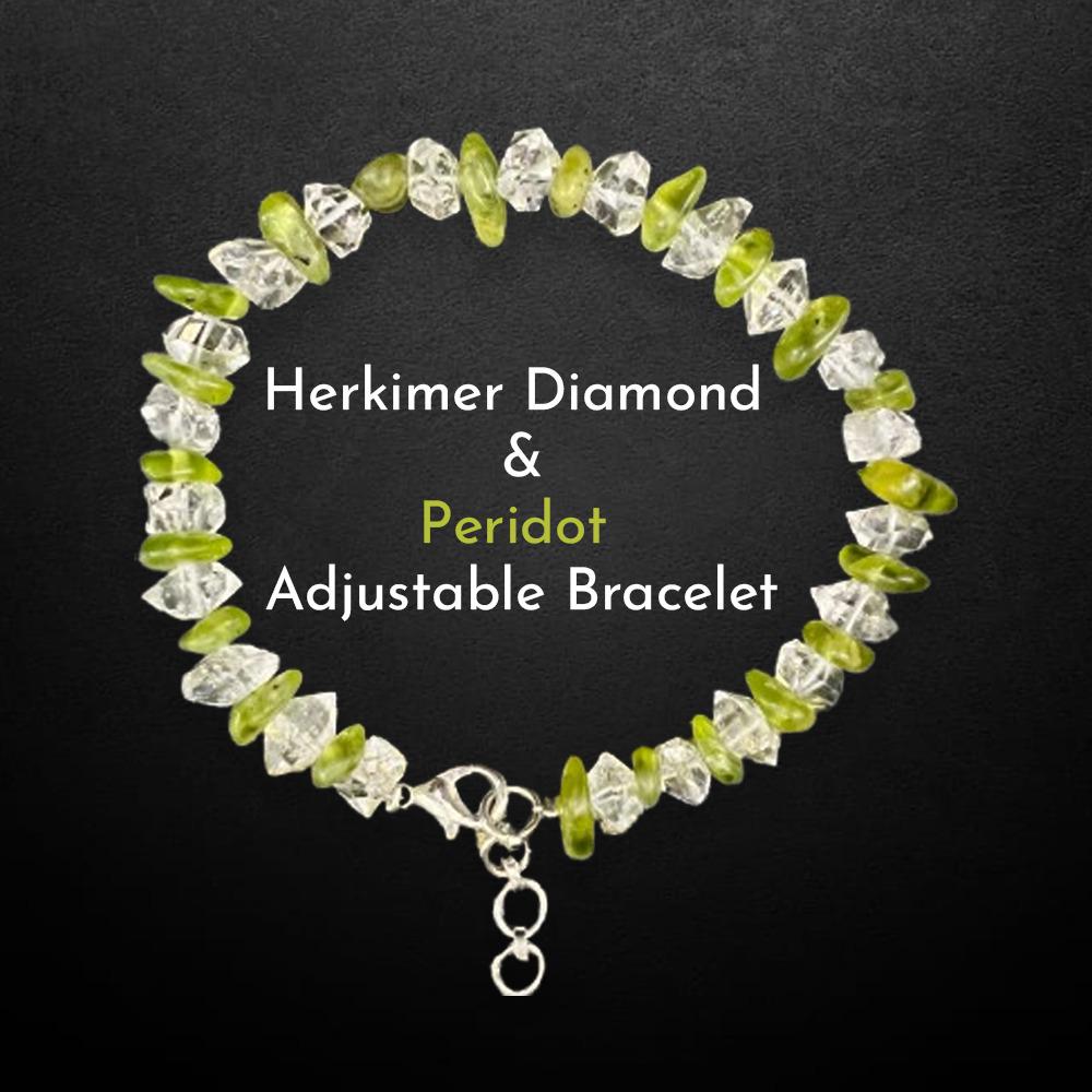 Herkimer Diamond and Peridot Stone Bracelet l Adjustable Bracelet l Unisex Bracelet