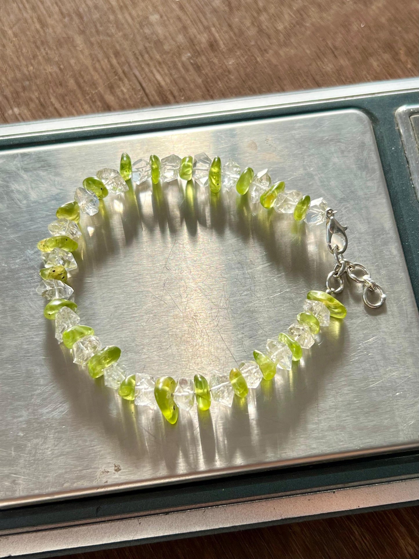 Herkimer Diamond and Peridot Stone Bracelet l Adjustable Bracelet l Unisex Bracelet