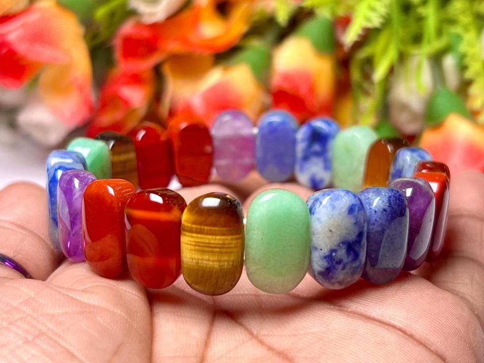 15 MM 7 Seven Chakra Stone Bracelet l Stretchable Bracelet