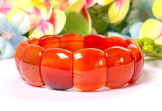 20 MM Carnelian Stone Rectangle Shape Bracelet l Stretchable Bracelet