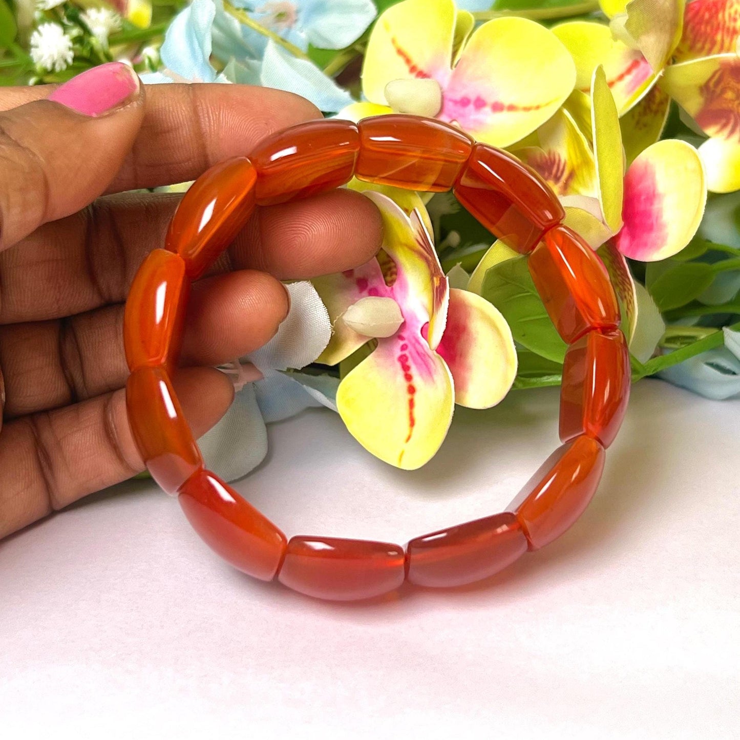 20 MM Carnelian Stone Rectangle Shape Bracelet l Stretchable Bracelet