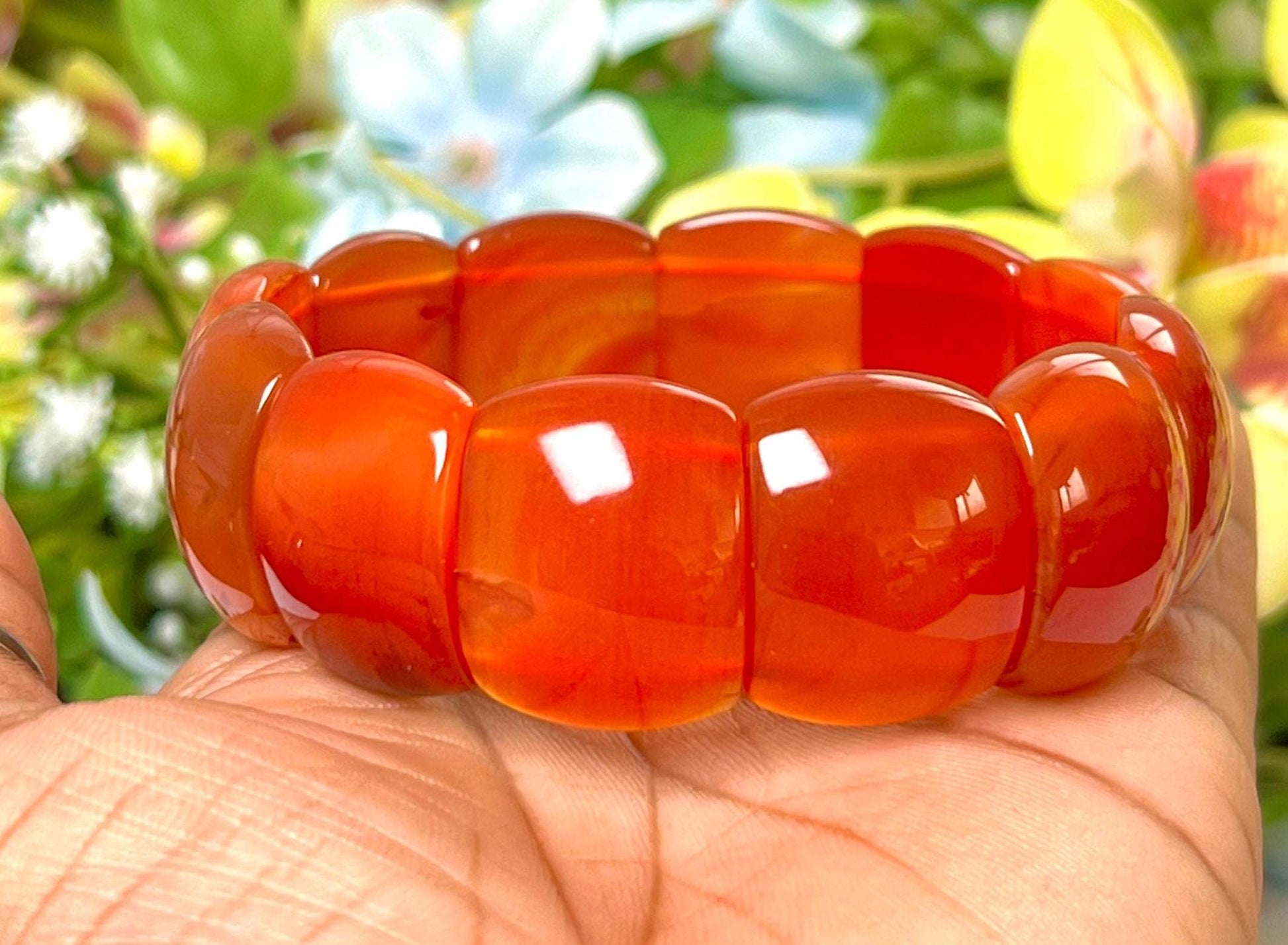 20 MM Carnelian Stone Rectangle Shape Bracelet l Stretchable Bracelet