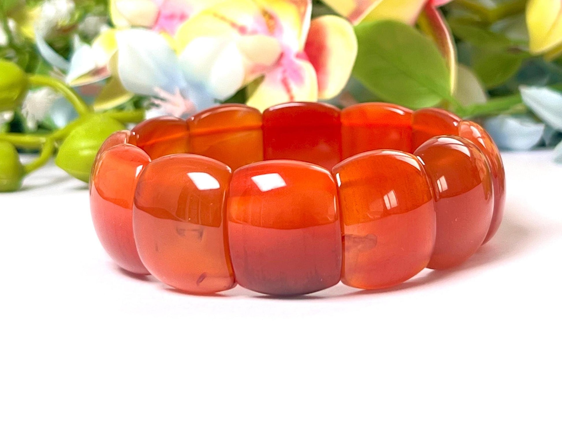 20 MM Carnelian Stone Rectangle Shape Bracelet l Stretchable Bracelet