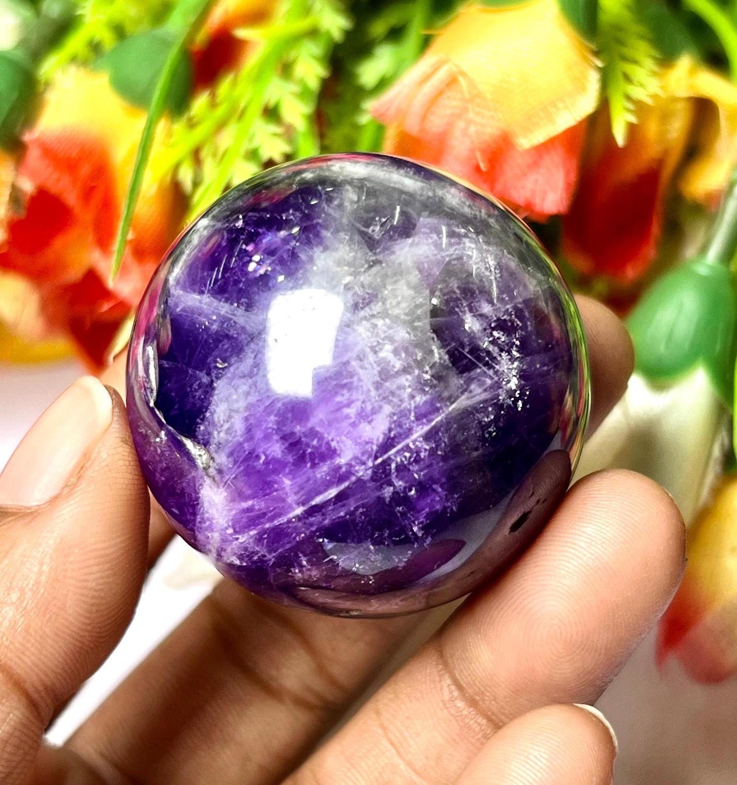 Amethyst Stone Sphere 40 MM Crystal Ball Orb Pocket Stone Meditation Space Crystal Grid With wooden Stand