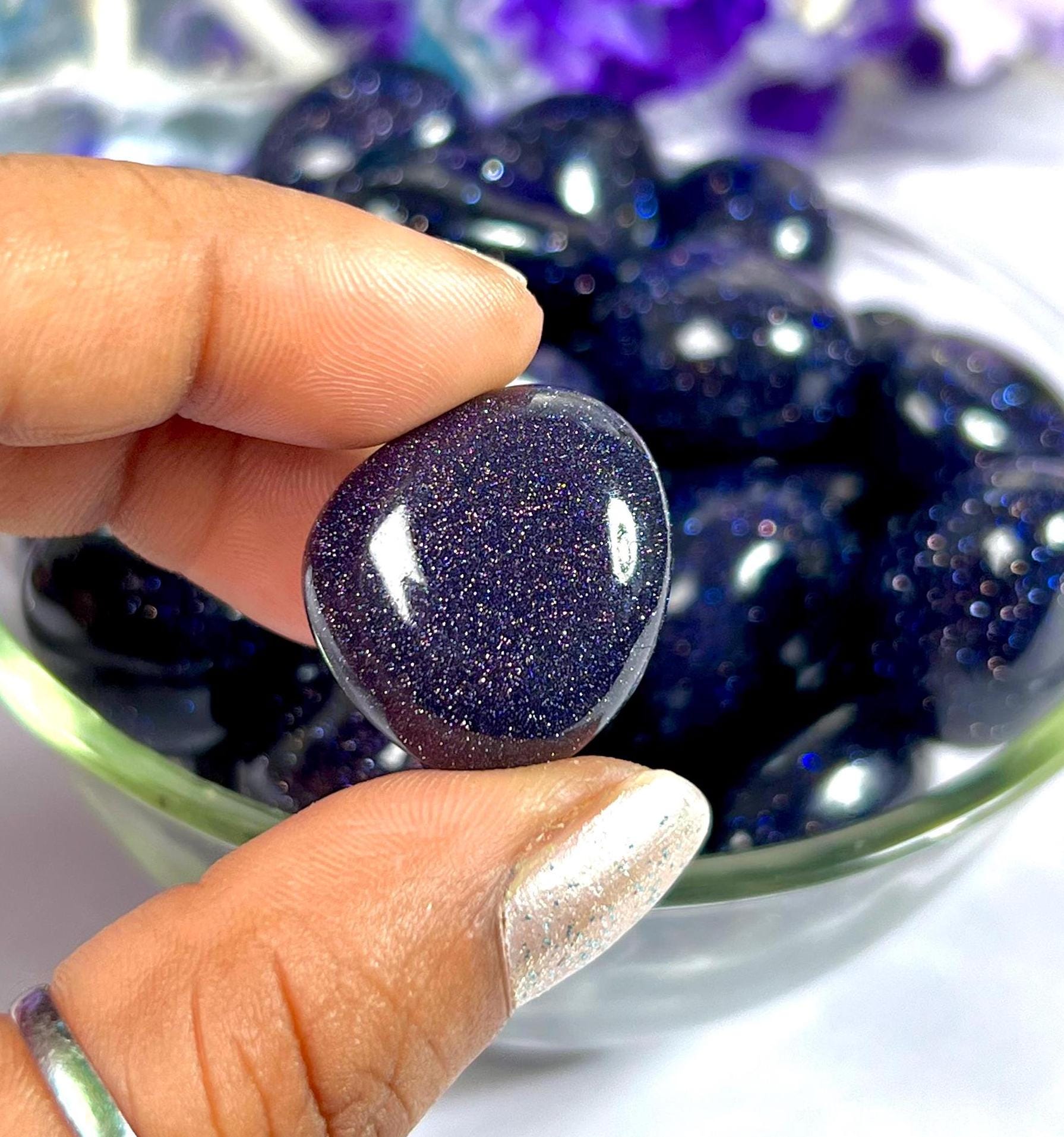 Blue Goldstone Sun Sitara Tumbled Stone - Spiritual Stone -Healing Crystals in pack sizes of 1,3,5, and 10 Pieces Quality AAAAA +++++