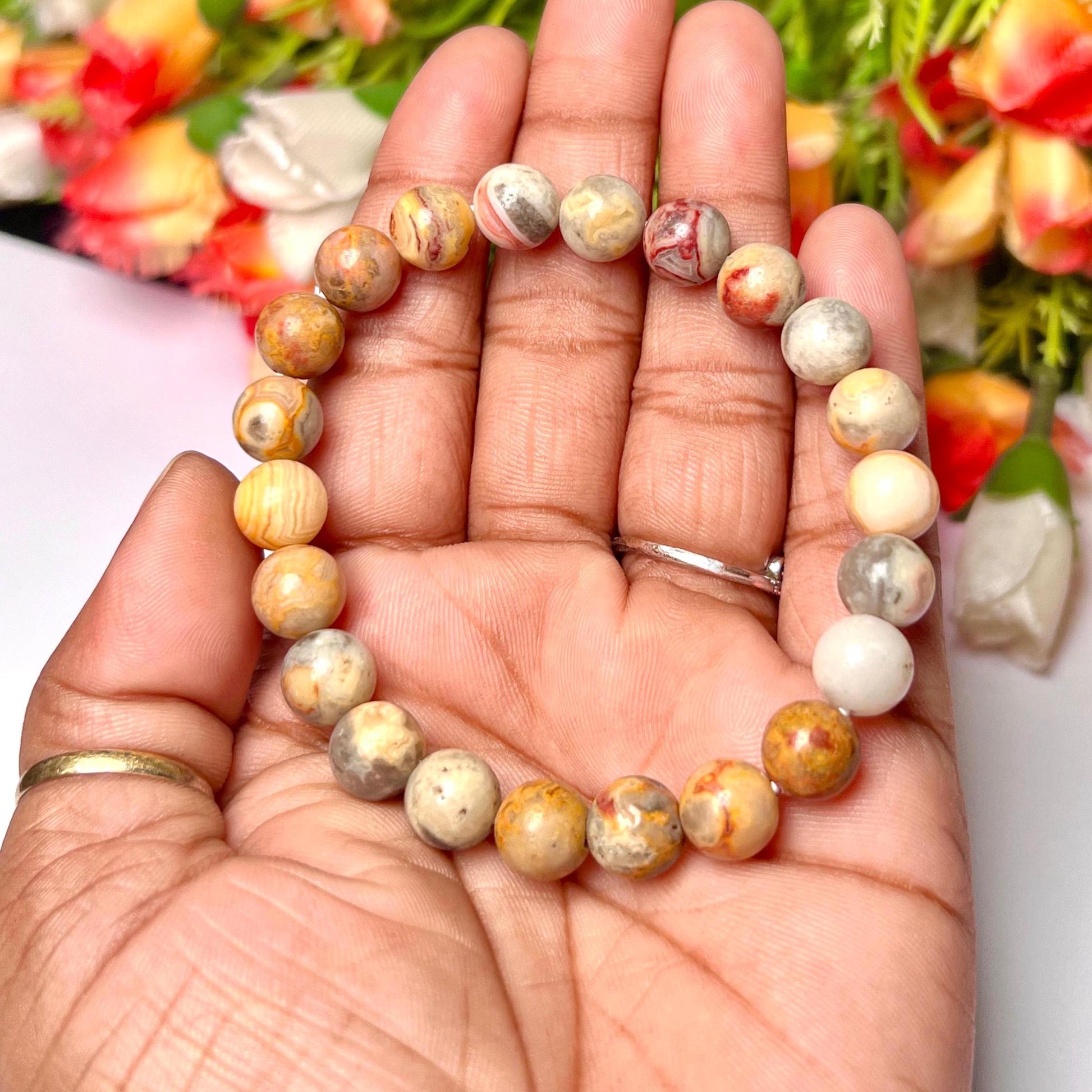 Crazy Lace Agate Stone Bracelet l Stretchable Bracelet l Unisex Bracelet l 8 MM Bracelet