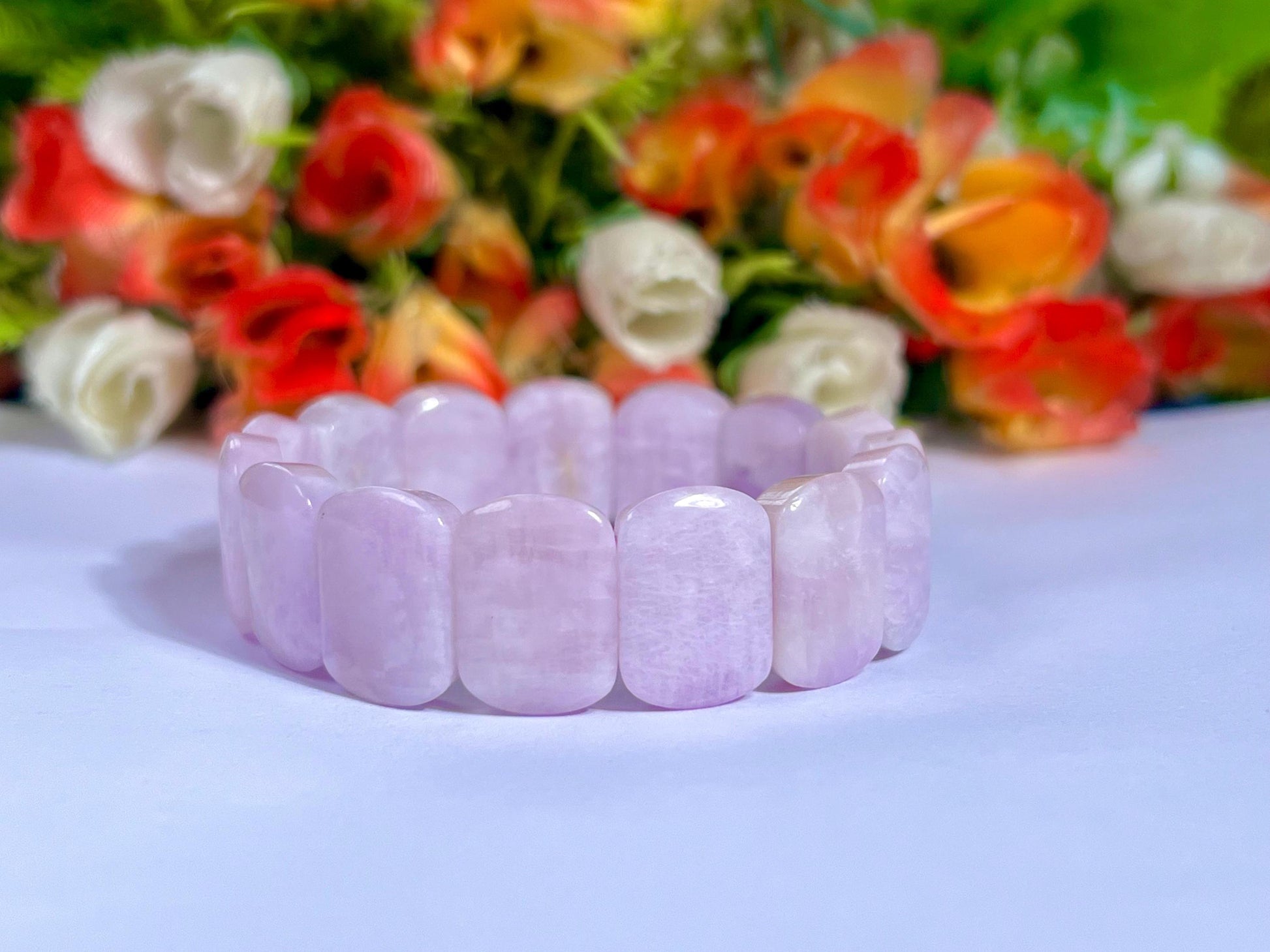 15 MM Kunzite Stone Bracelet l Stretchable Bracelet