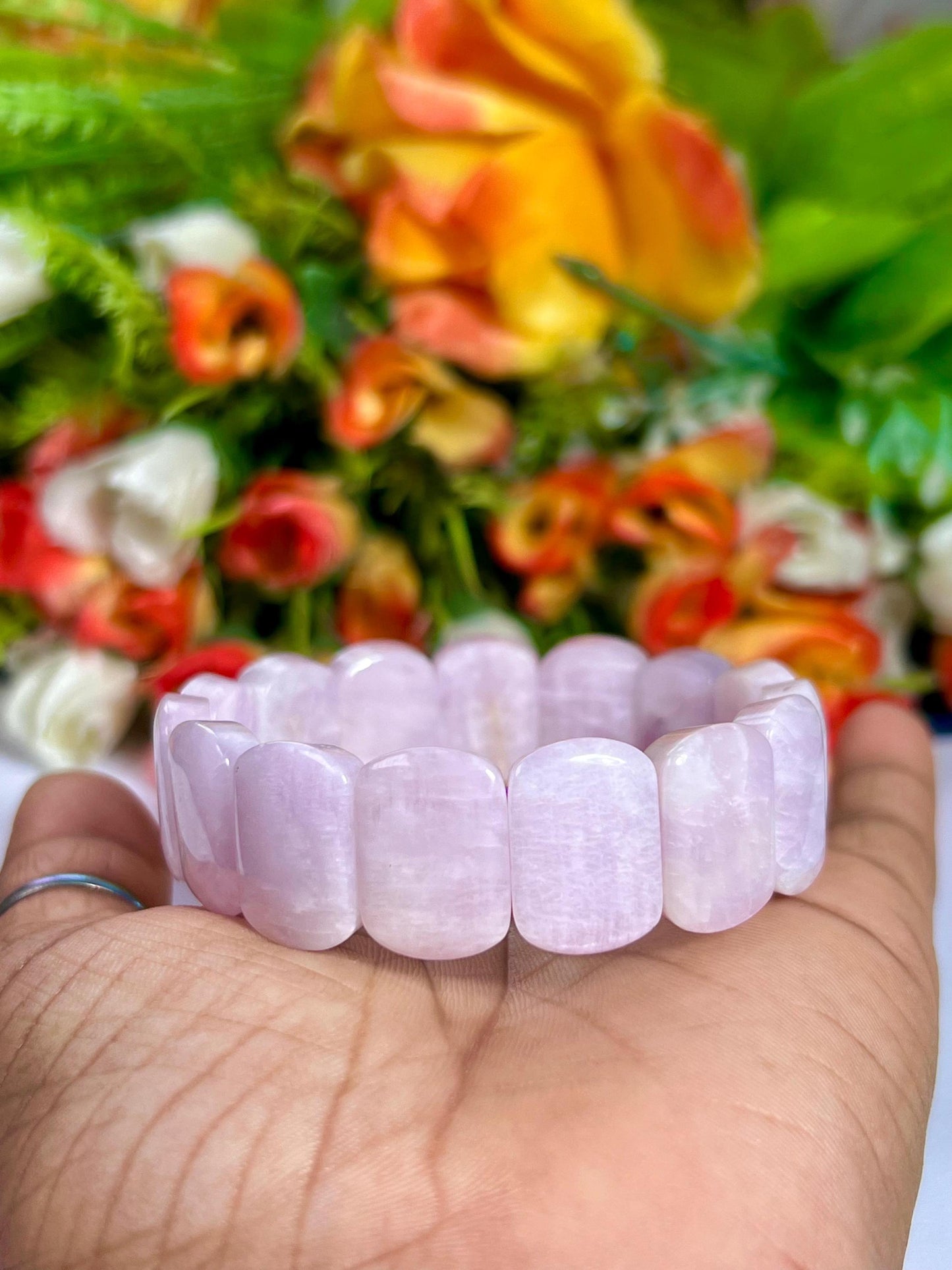 15 MM Kunzite Stone Bracelet l Stretchable Bracelet