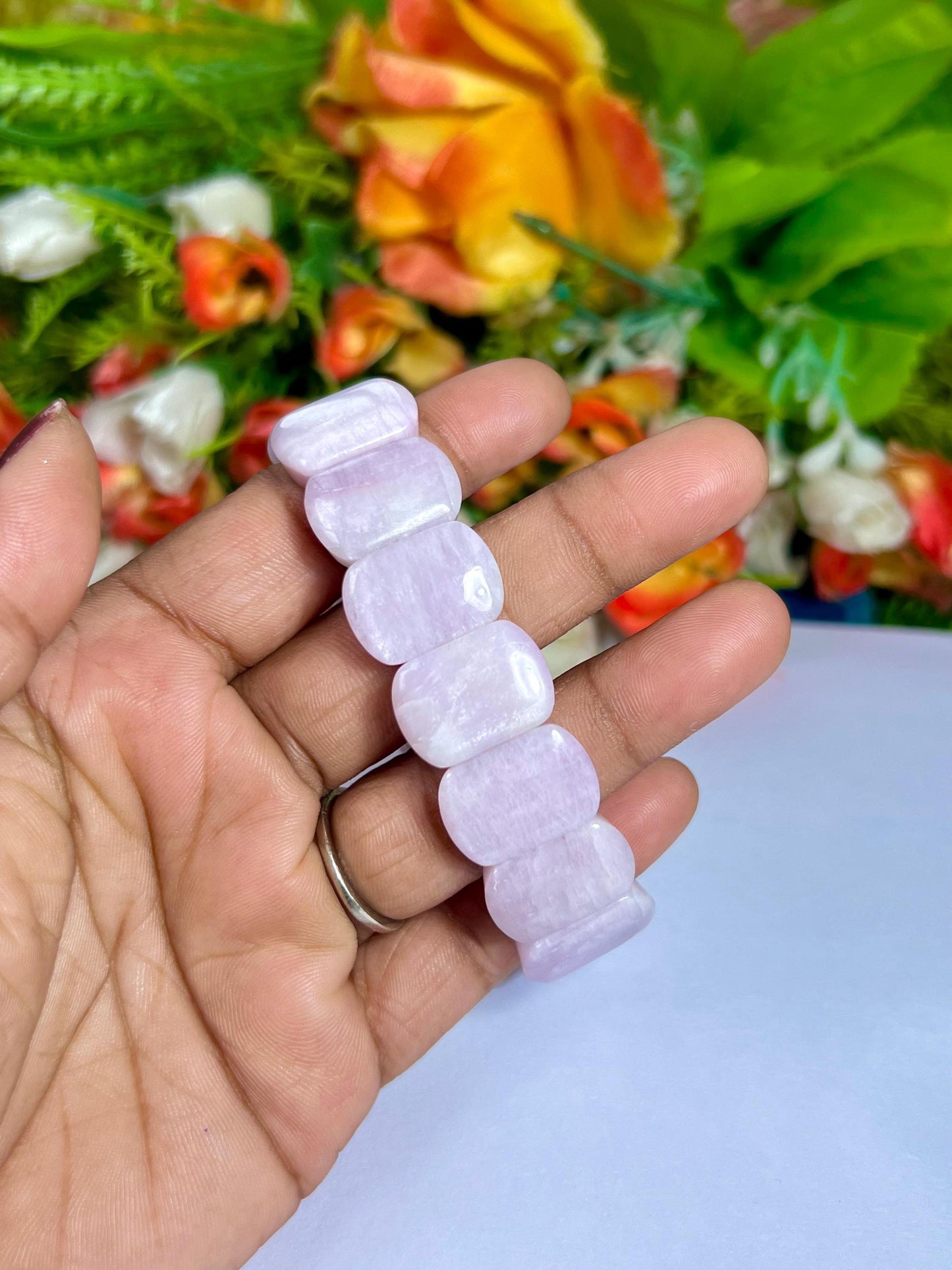 15 MM Kunzite Stone Bracelet l Stretchable Bracelet
