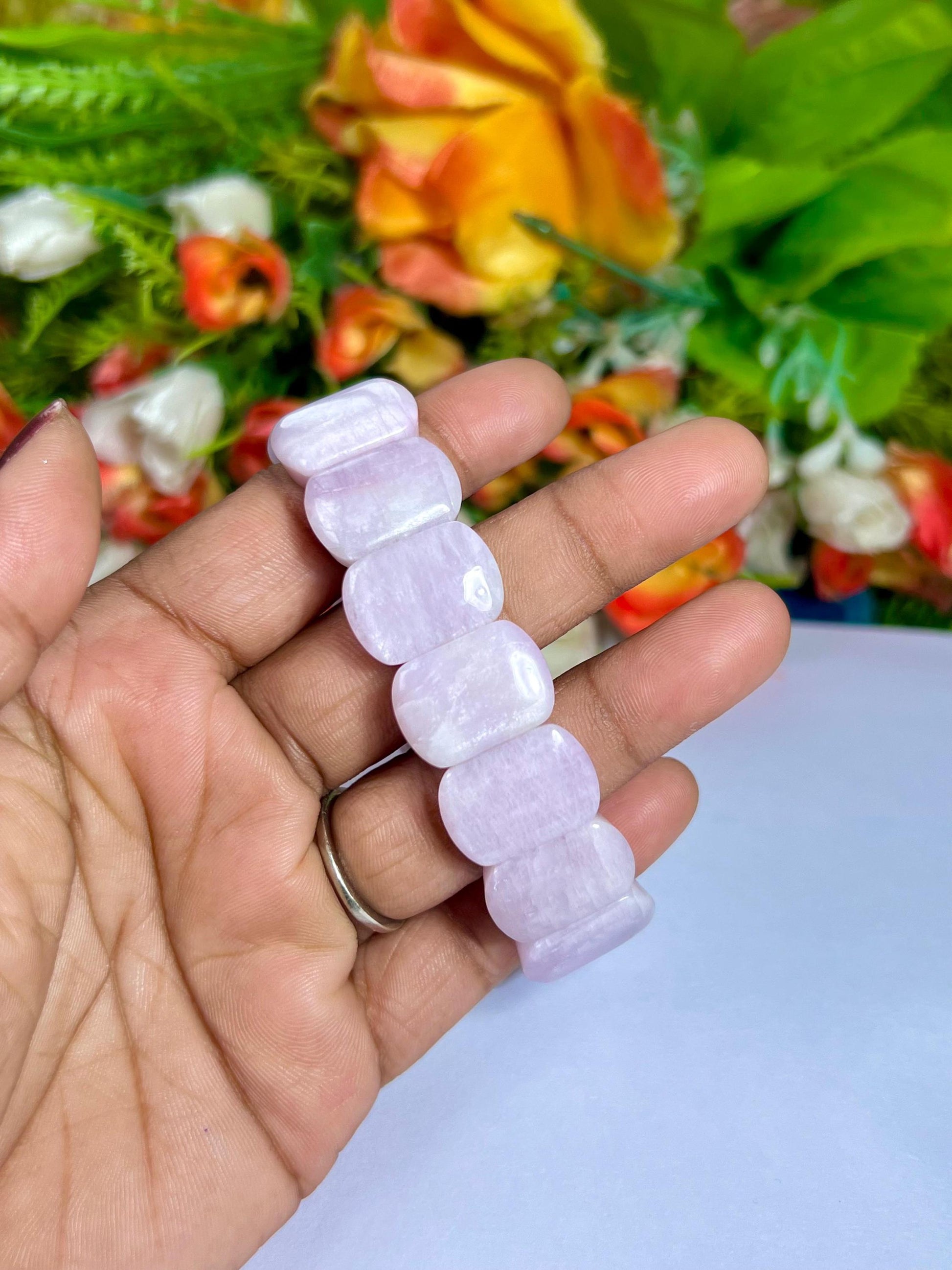 15 MM Kunzite Stone Bracelet l Stretchable Bracelet