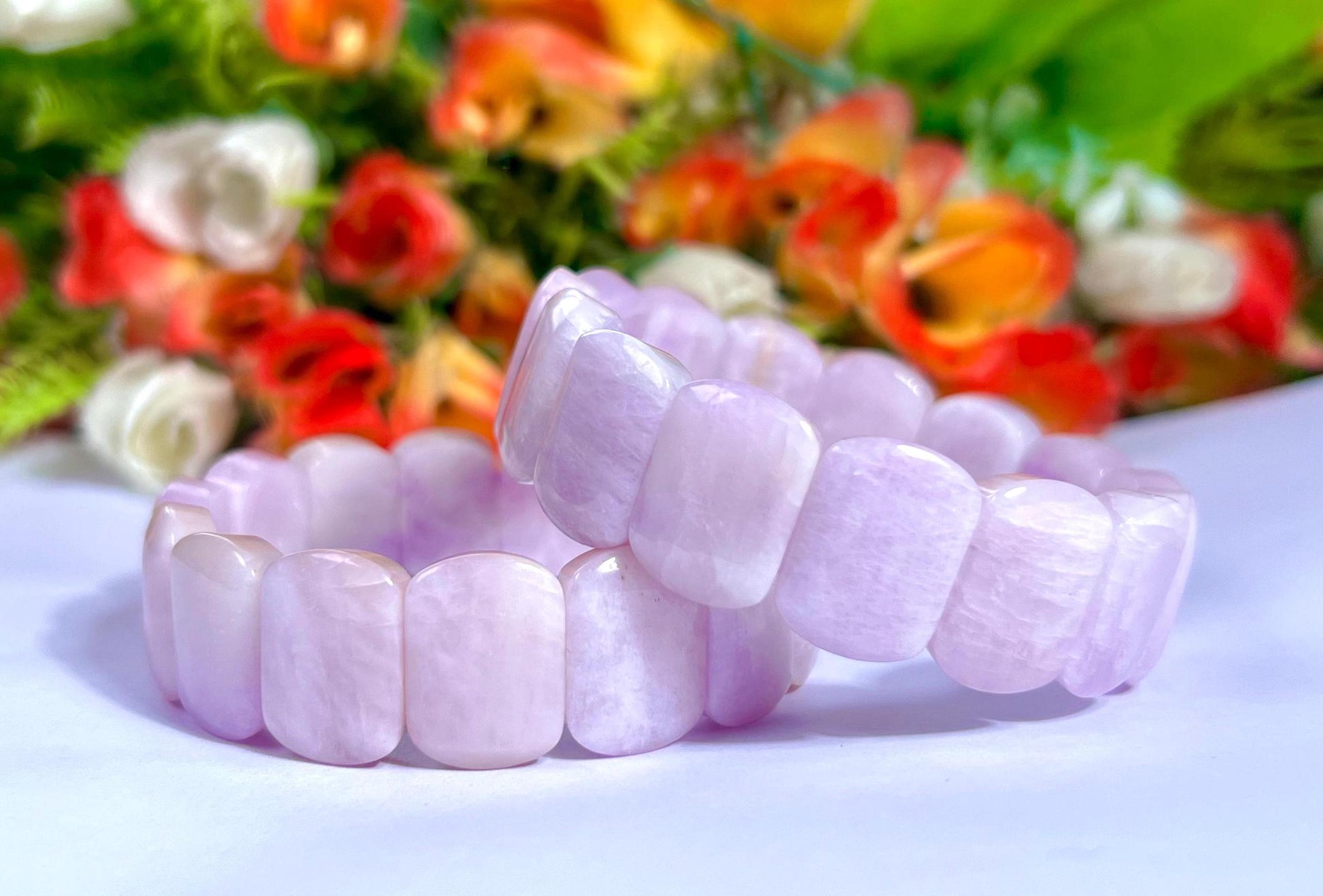 15 MM Kunzite Stone Bracelet l Stretchable Bracelet
