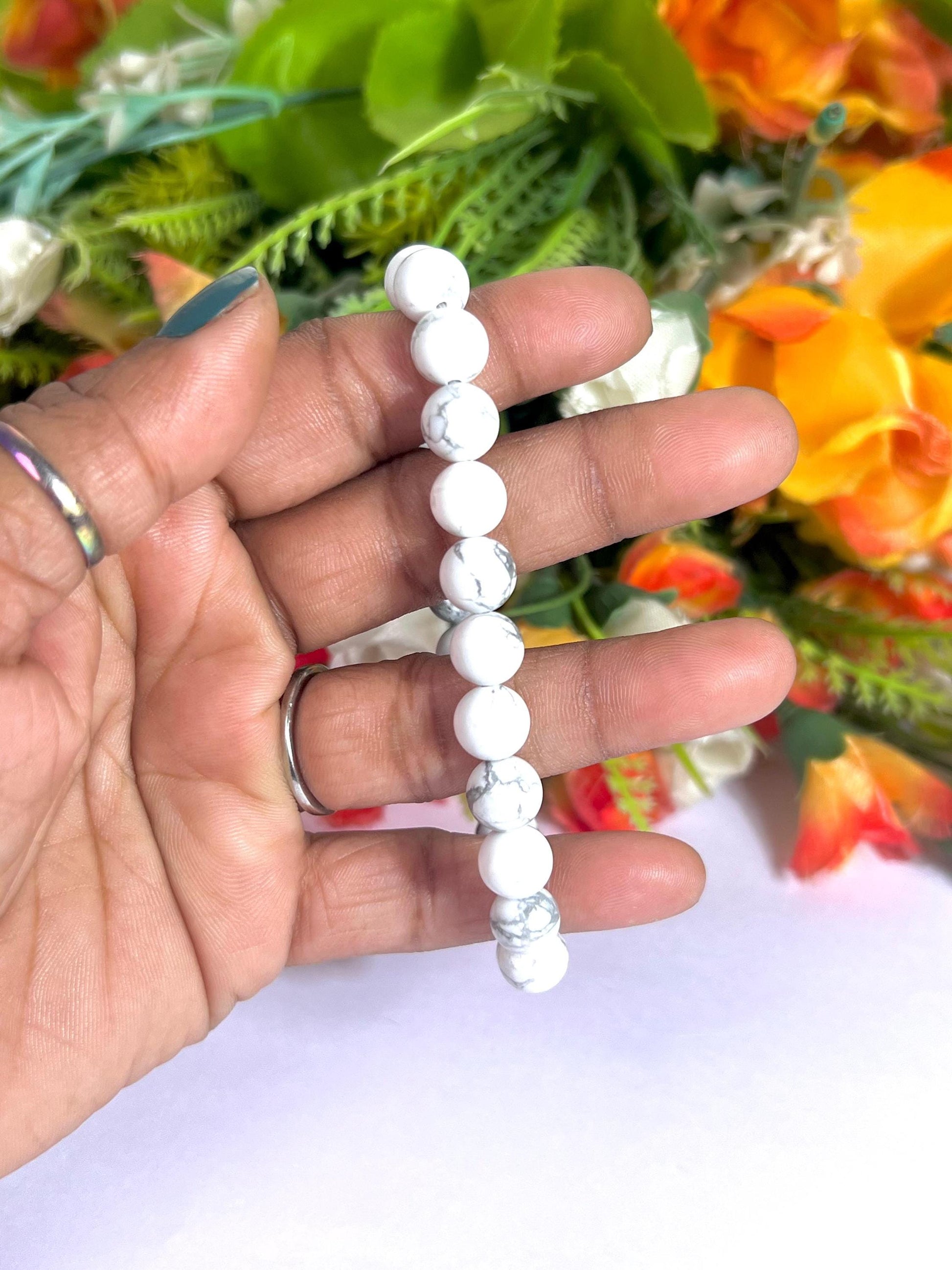 Howlite Stone Bracelet l Stretchable Bracelet l Unisex Bracelet l 8 MM Bracelet