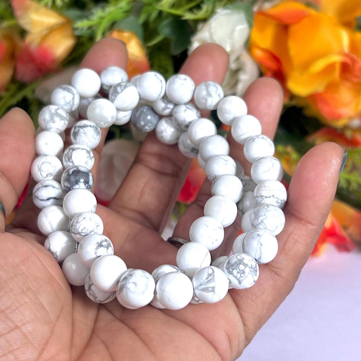 Howlite Stone Bracelet l Stretchable Bracelet l Unisex Bracelet l 8 MM Bracelet