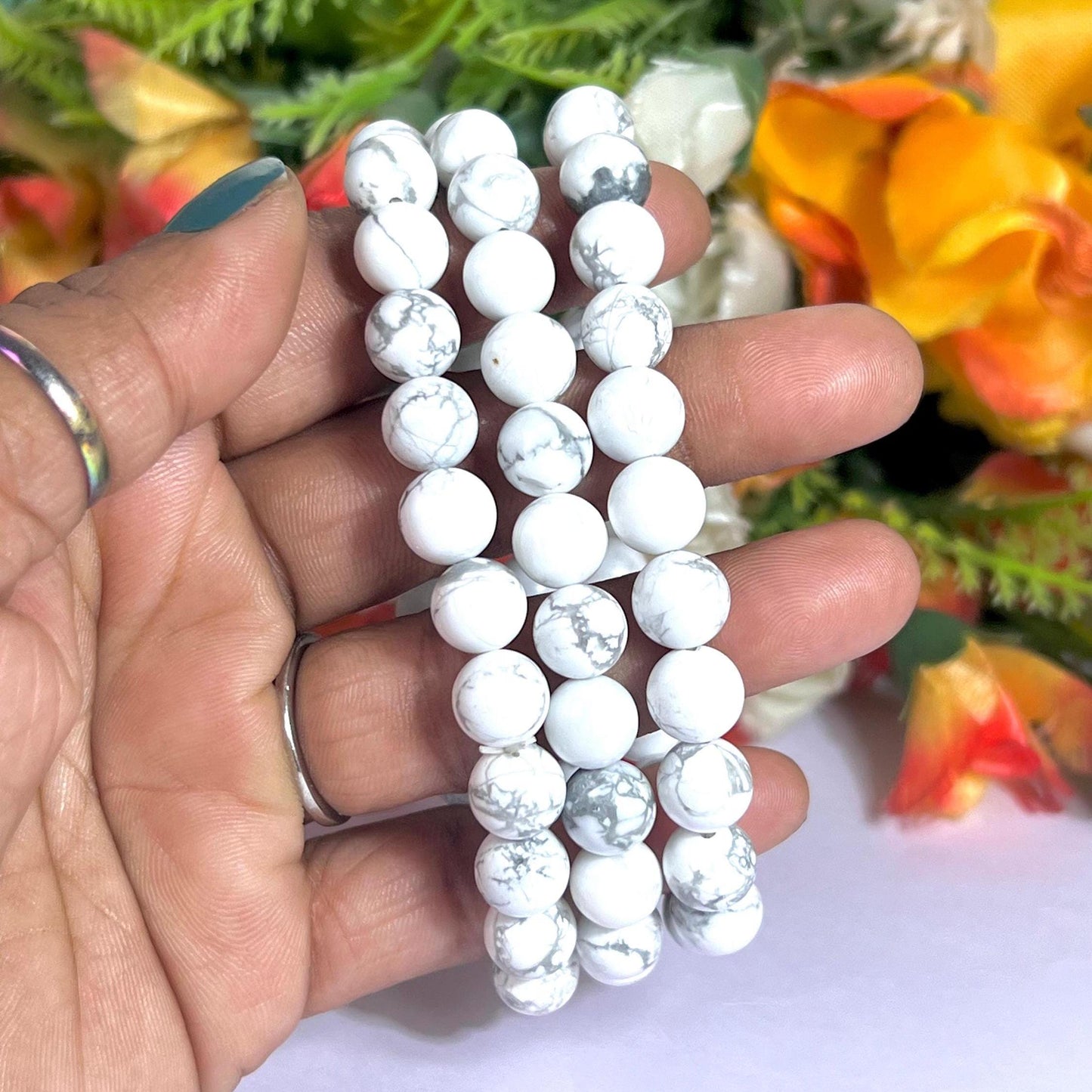 Howlite Stone Bracelet l Stretchable Bracelet l Unisex Bracelet l 8 MM Bracelet