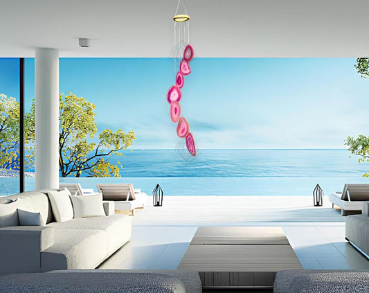 Pink Agate Slices Windchime Feng Shui Vastu , Home & Office Décor, Housewarming Gift