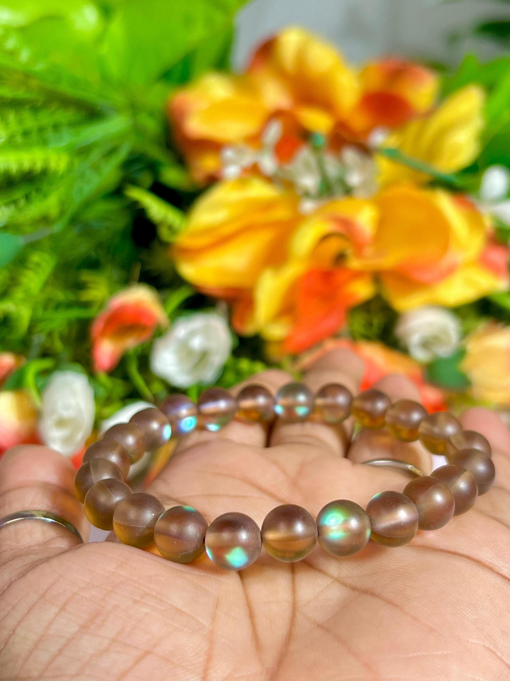 Alexandrite Aura Quartz Stone Bracelet l Stretchable Bracelet l Unisex Bracelet l 8 MM Bracelet