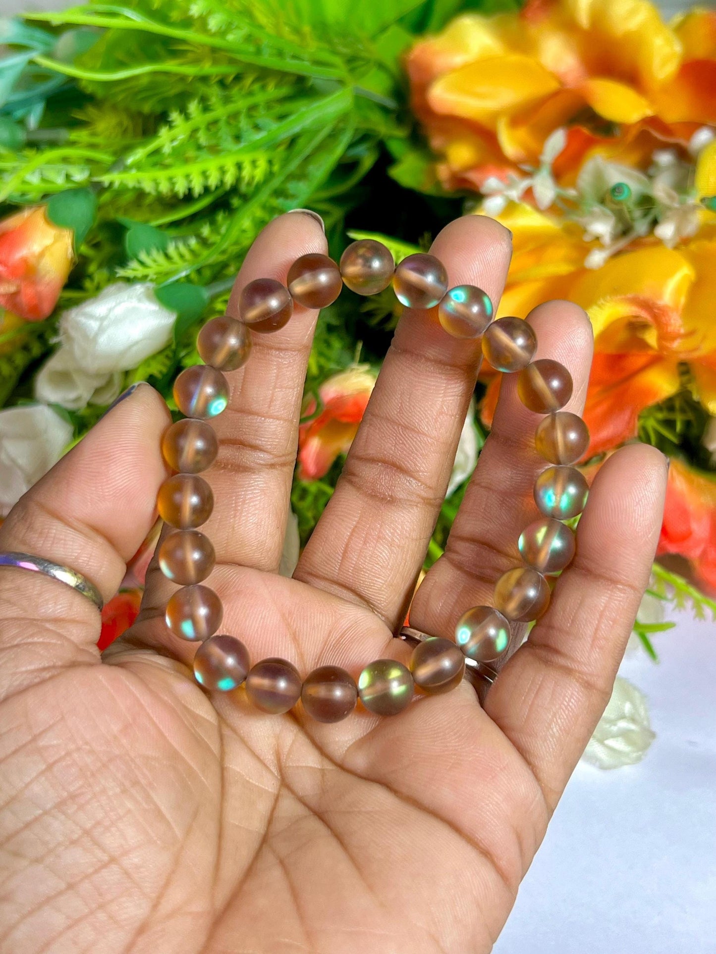 Alexandrite Aura Quartz Stone Bracelet l Stretchable Bracelet l Unisex Bracelet l 8 MM Bracelet