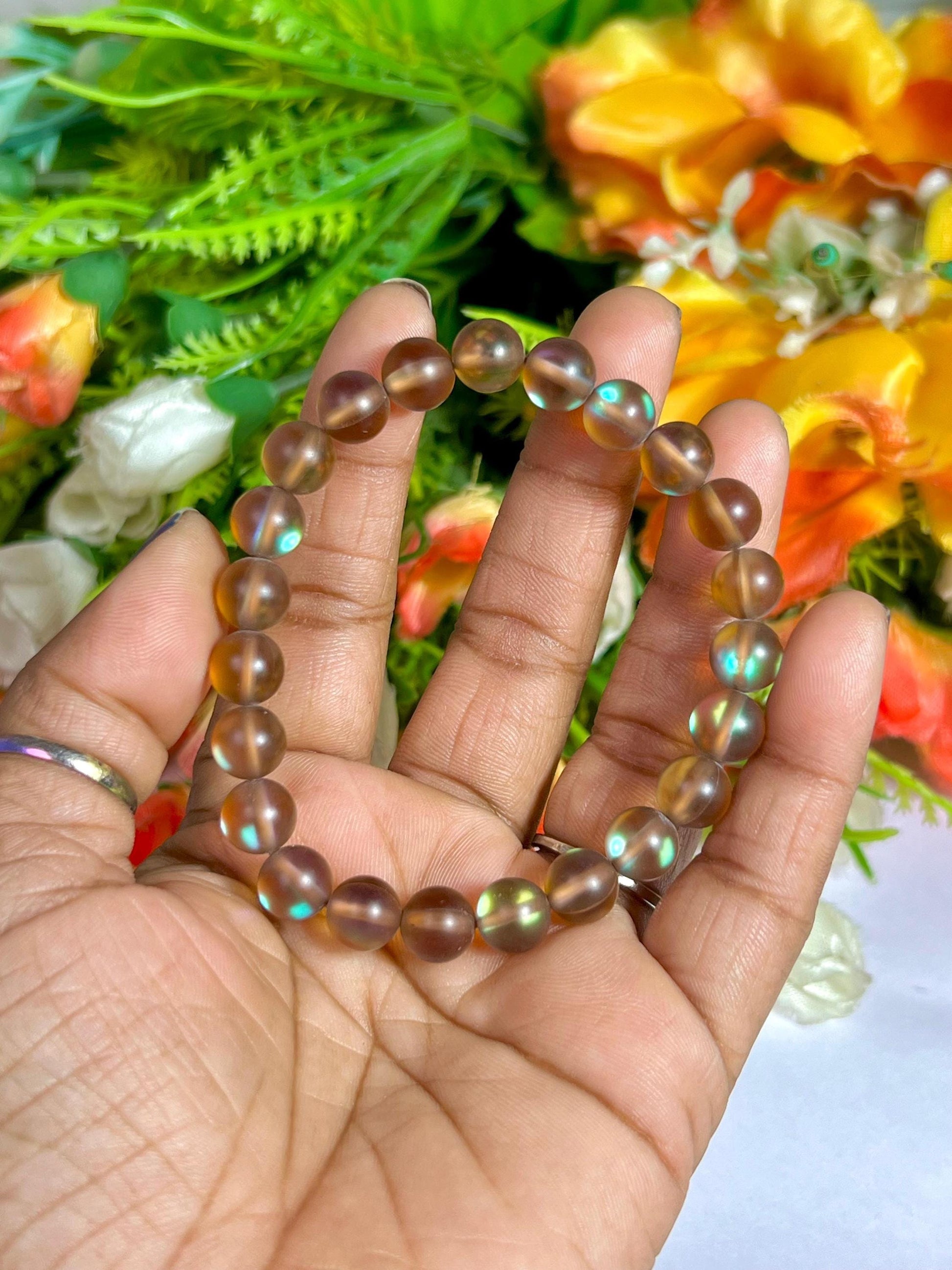 Alexandrite Aura Quartz Stone Bracelet l Stretchable Bracelet l Unisex Bracelet l 8 MM Bracelet