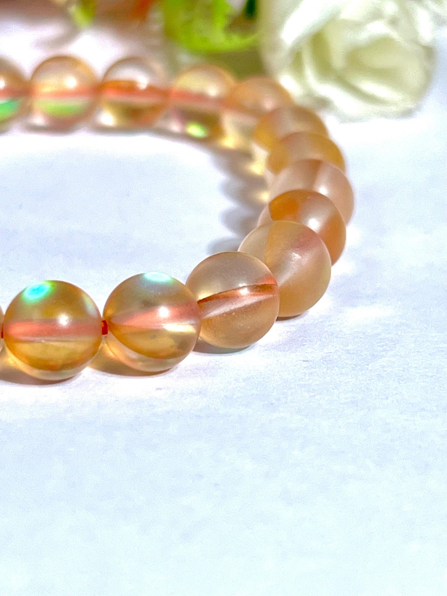 Tangerine Aura Quartz Stone Bracelet l Stretchable Bracelet l Unisex Bracelet l 8 MM Bracelet