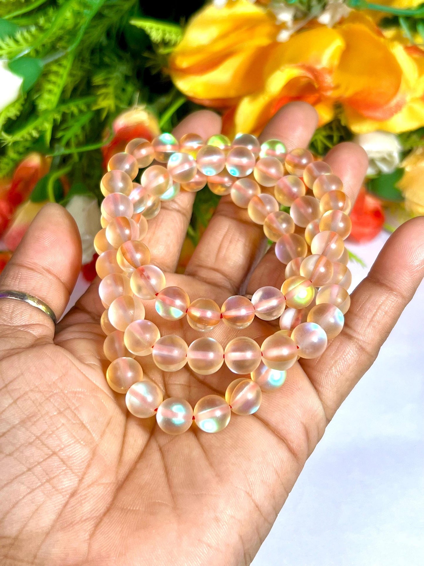 Tangerine Aura Quartz Stone Bracelet l Stretchable Bracelet l Unisex Bracelet l 8 MM Bracelet