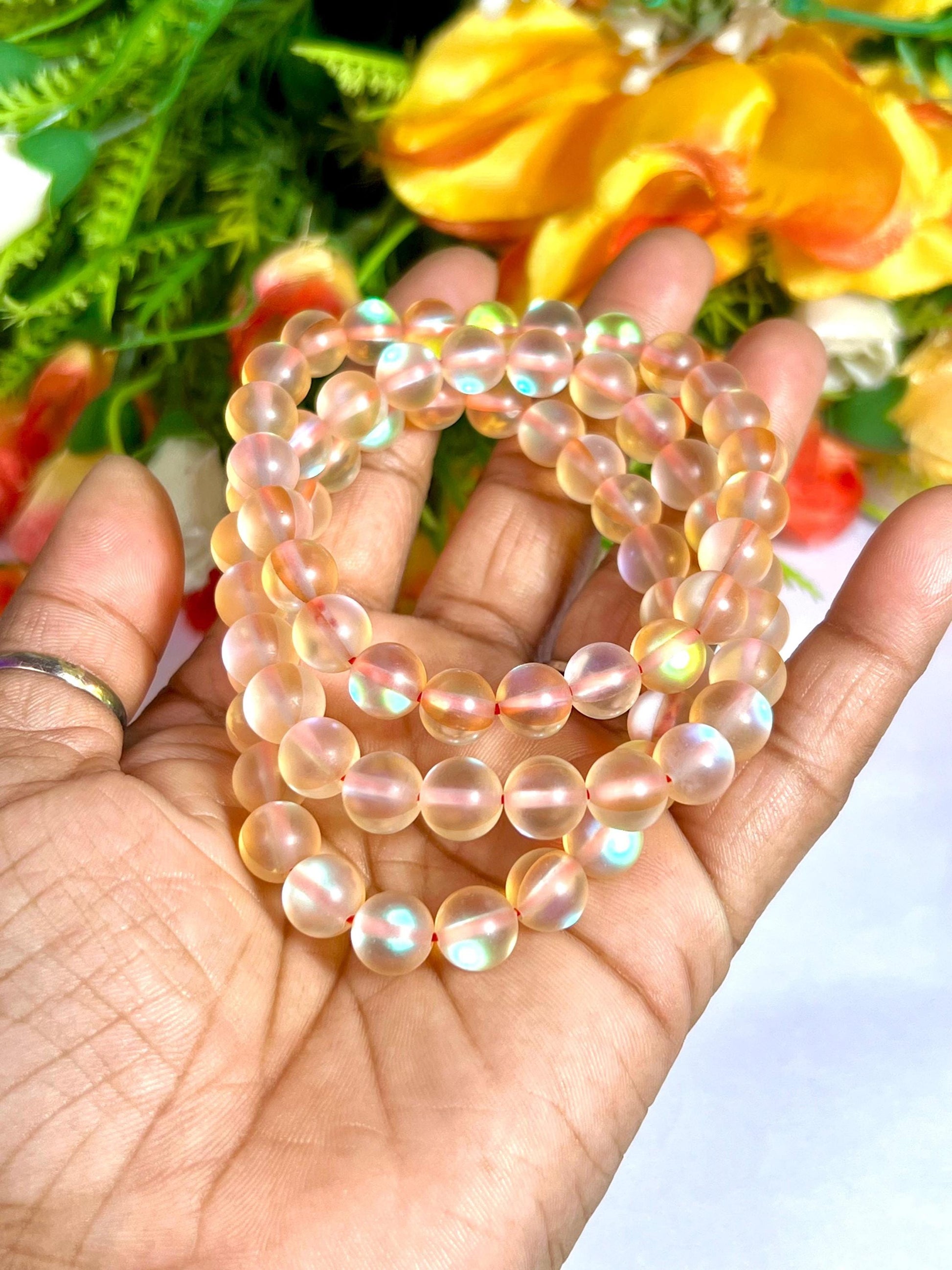 Tangerine Aura Quartz Stone Bracelet l Stretchable Bracelet l Unisex Bracelet l 8 MM Bracelet