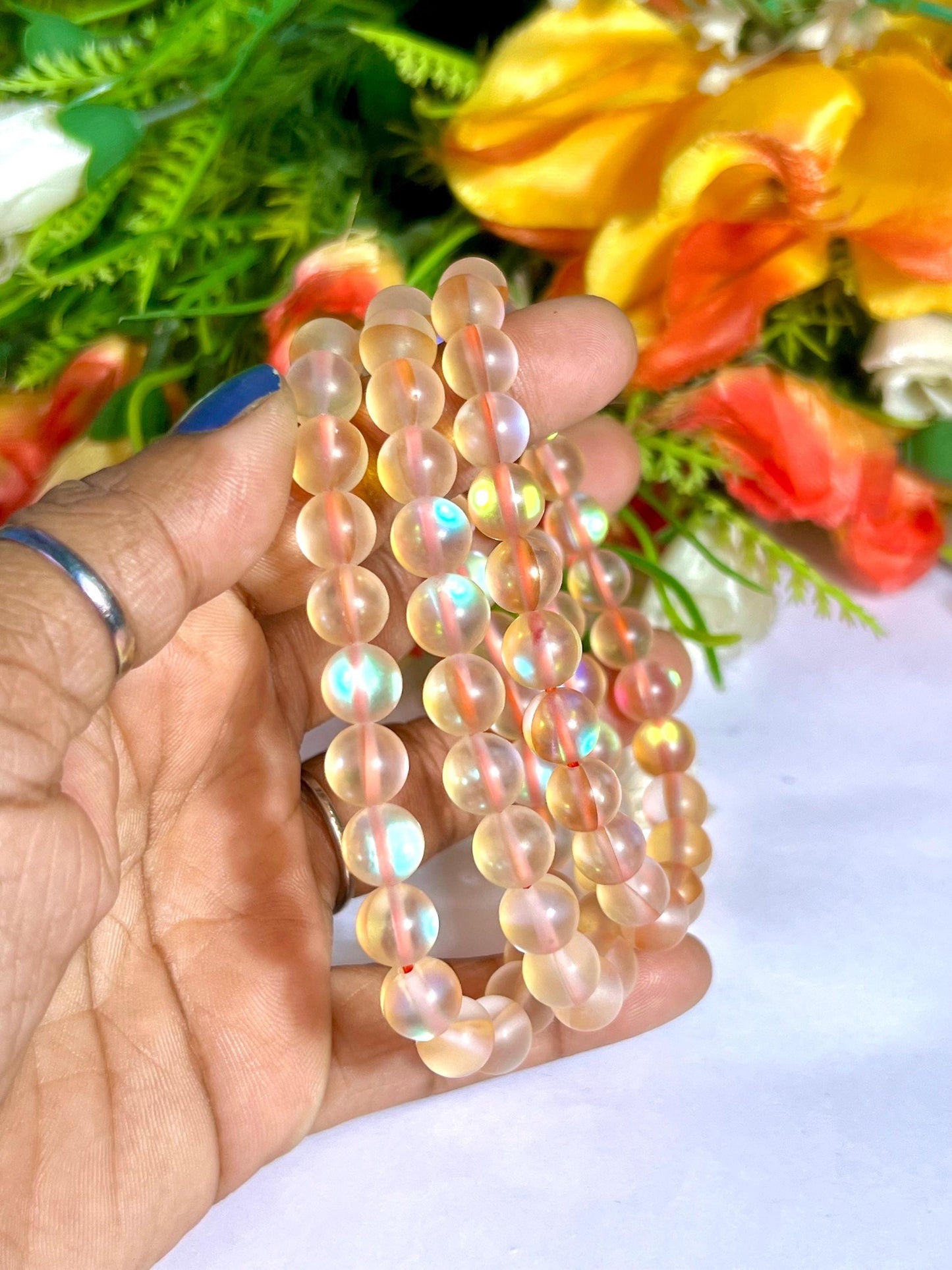 Tangerine Aura Quartz Stone Bracelet l Stretchable Bracelet l Unisex Bracelet l 8 MM Bracelet