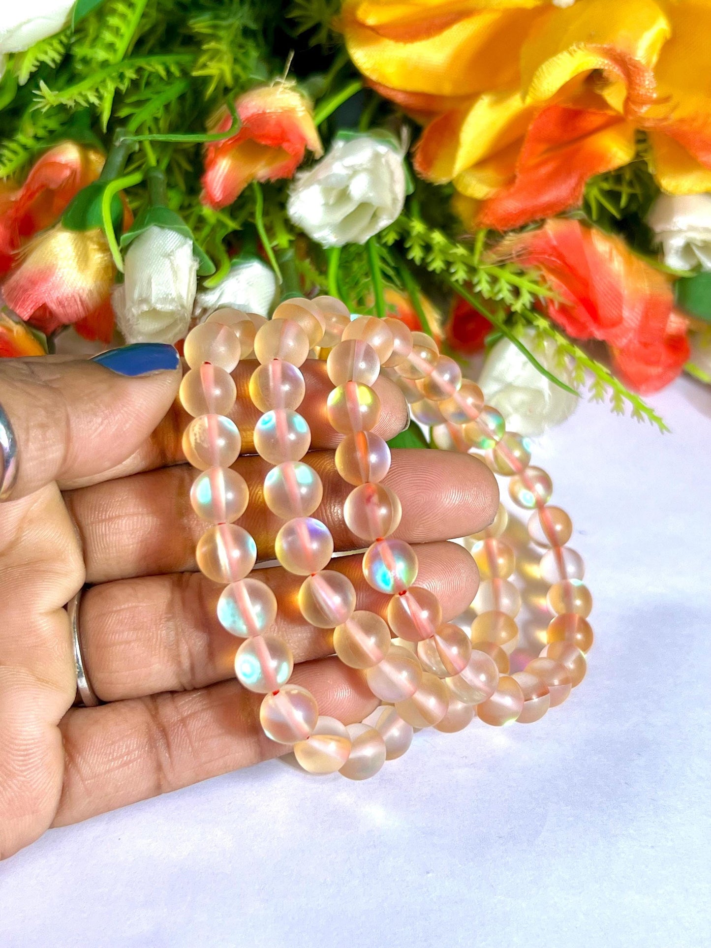 Tangerine Aura Quartz Stone Bracelet l Stretchable Bracelet l Unisex Bracelet l 8 MM Bracelet