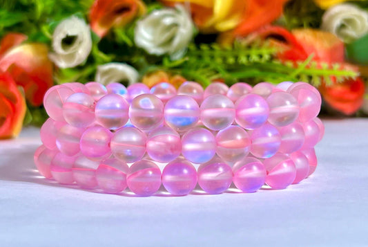 Pink Rose Aura Quartz Stone Bracelet l Stretchable Bracelet l Unisex Bracelet l 8 MM Bracelet