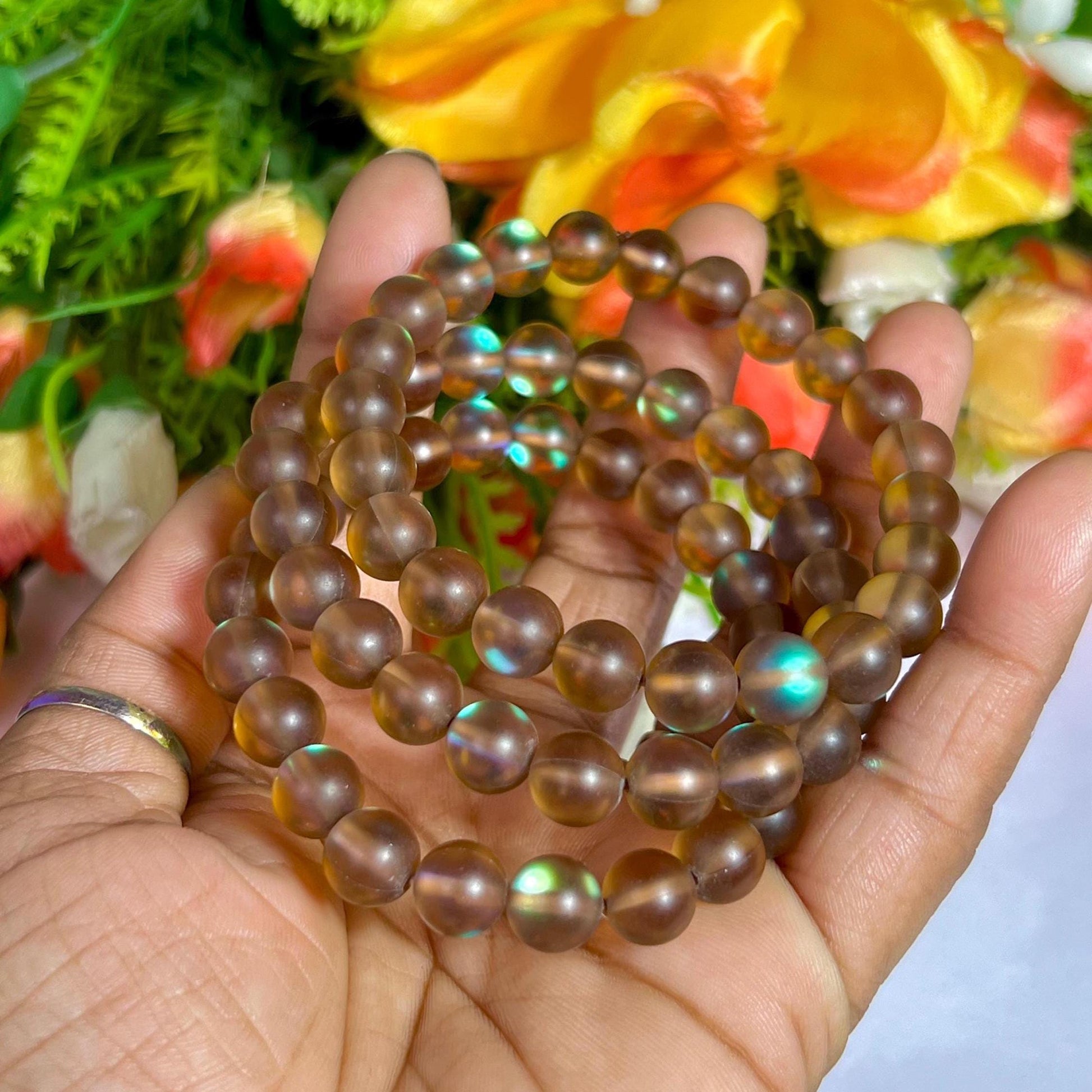Alexandrite Aura Quartz Stone Bracelet l Stretchable Bracelet l Unisex Bracelet l 8 MM Bracelet