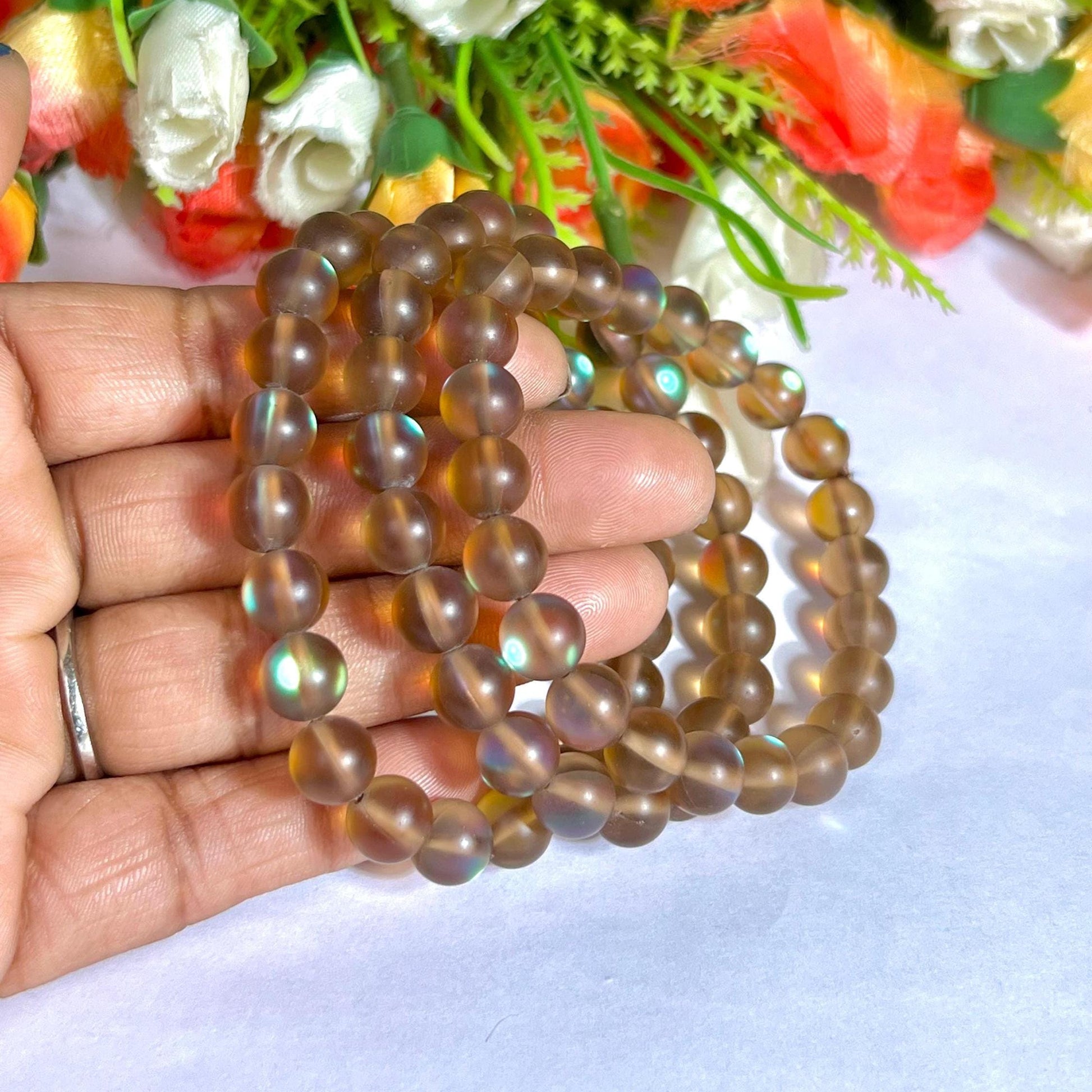 Alexandrite Aura Quartz Stone Bracelet l Stretchable Bracelet l Unisex Bracelet l 8 MM Bracelet