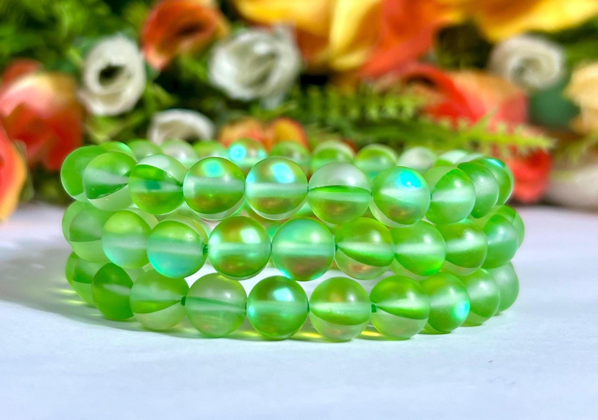 Peridot Aura Quartz Stone Bracelet l Stretchable Bracelet l Unisex Bracelet l 8 MM Bracelet
