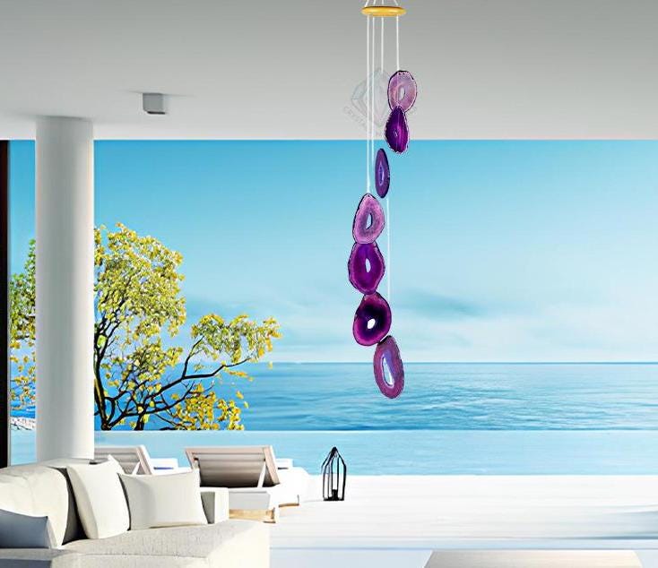 Purple Agate Slices Windchime Feng Shui Vastu , Home & Office Décor, Housewarming Gift