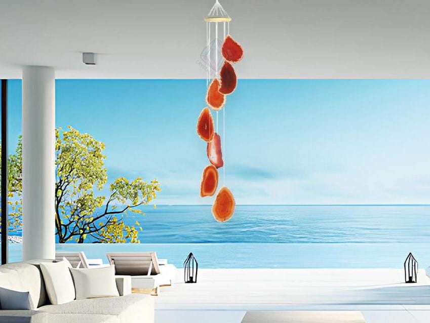 Red Orange Carnelian Stone Slice Windchime Feng Shui Vastu , Home & Office Décor, Housewarming Gift