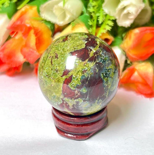 Dragon Blood Stone Stone Sphere 40 MM Crystal Ball Orb Pocket Stone Meditation Space Crystal Grid With wooden Stand