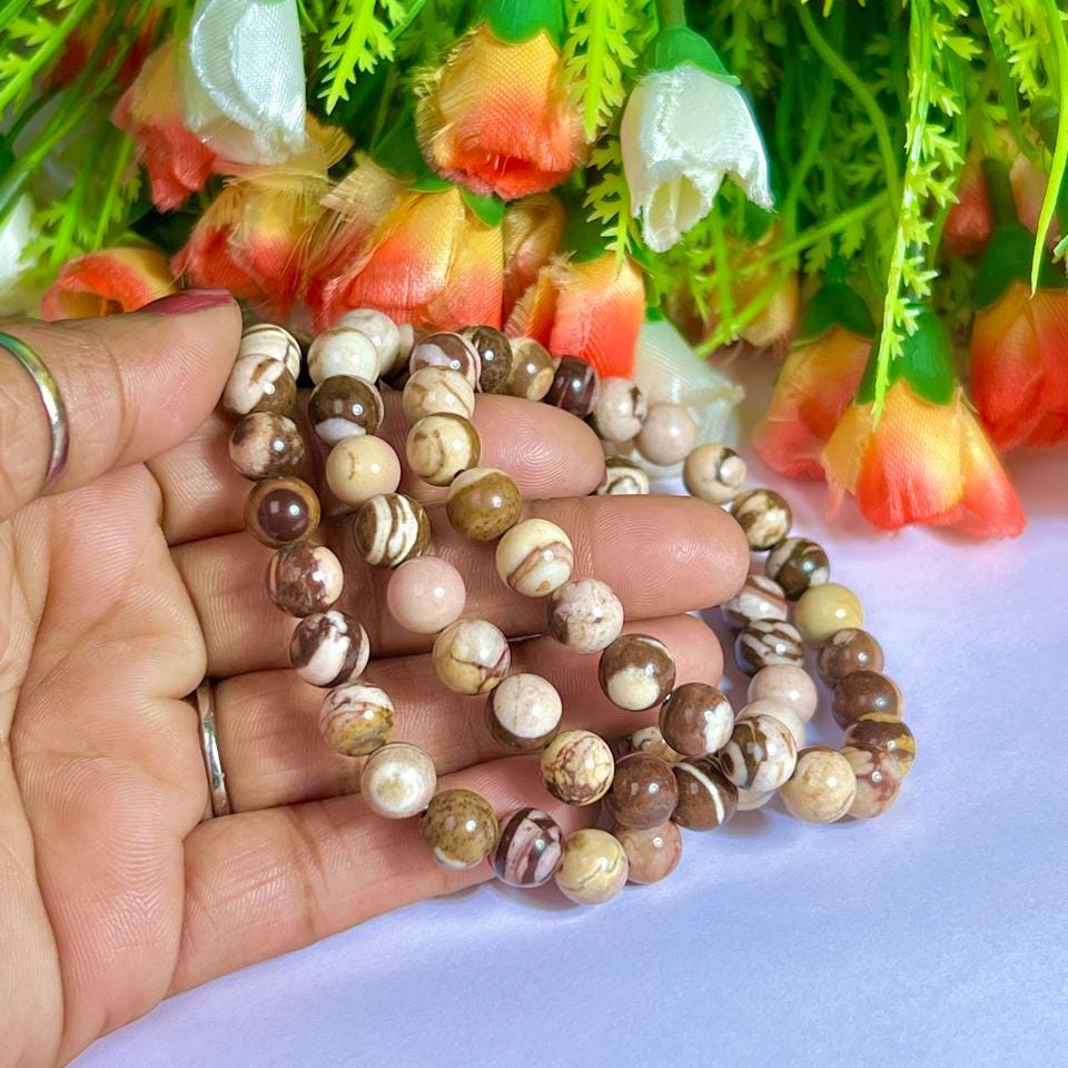 Australian Zebra Jasper Stone Bracelet l Stretchable Bracelet l Unisex Bracelet l 8 MM Bracelet